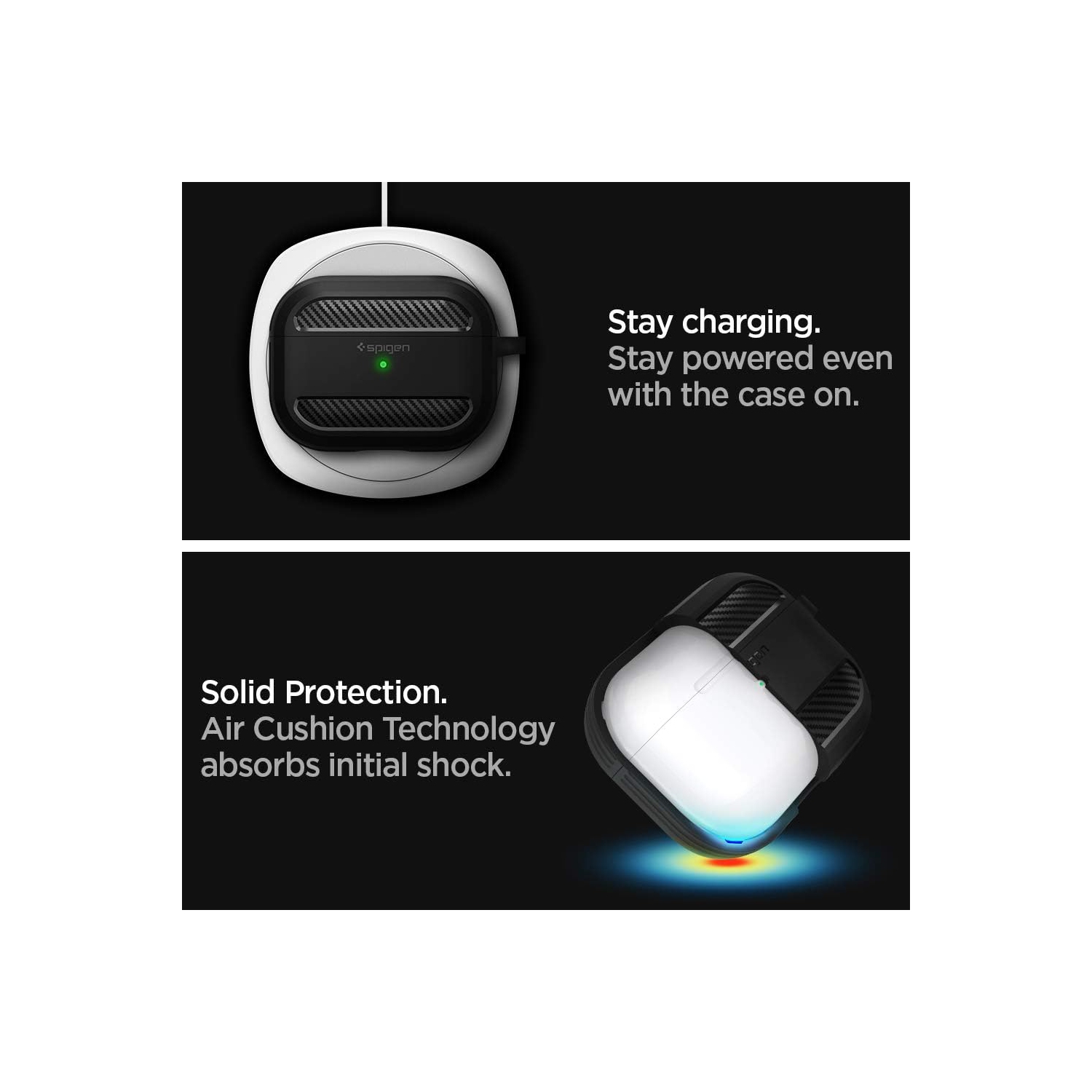 Spigen Rugged Armor Designed for Airpods Pro Case Cover Protective Airpods Pro Case with Keychain - Matte Black