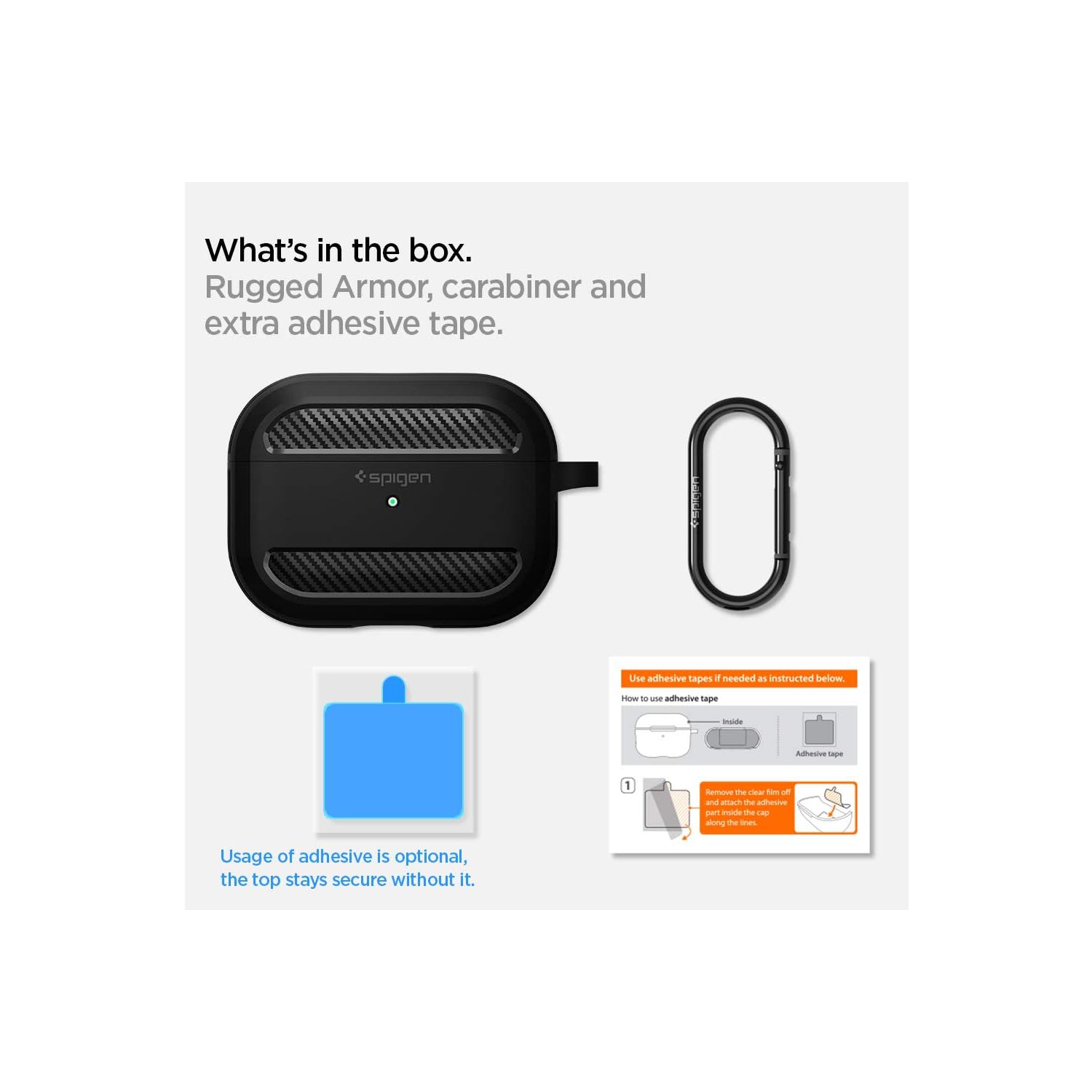 Spigen Rugged Armor Designed for Airpods Pro Case Cover Protective Airpods Pro Case with Keychain - Matte Black