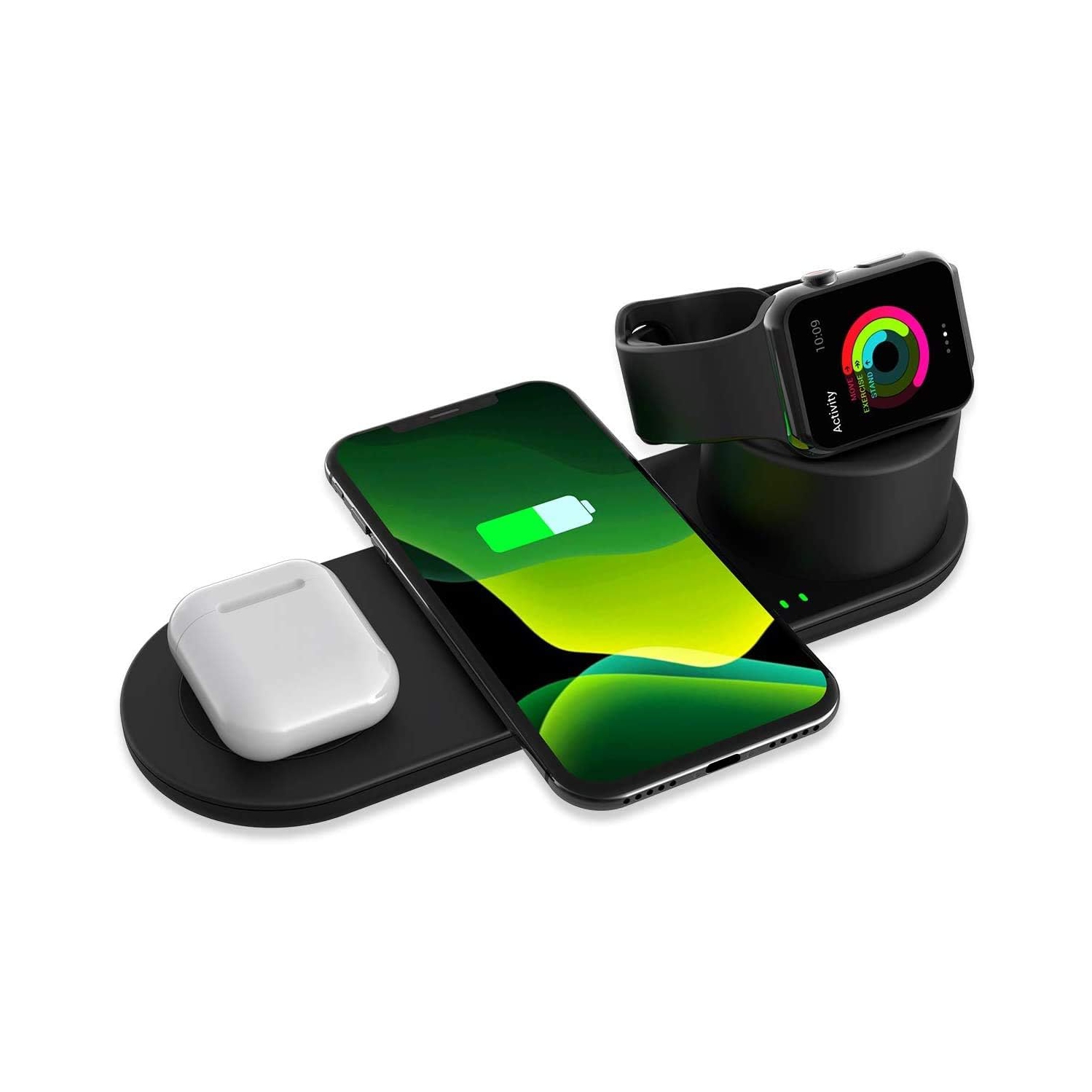 Chargeur sans fil 3-en-1 compatible avec les téléphones Qi Apple Watch Series 6/5/4/3/2/1, New iPhone SE 2020/iPhone 11/11 Pro/XS/XS Max/XR/X/Galaxy