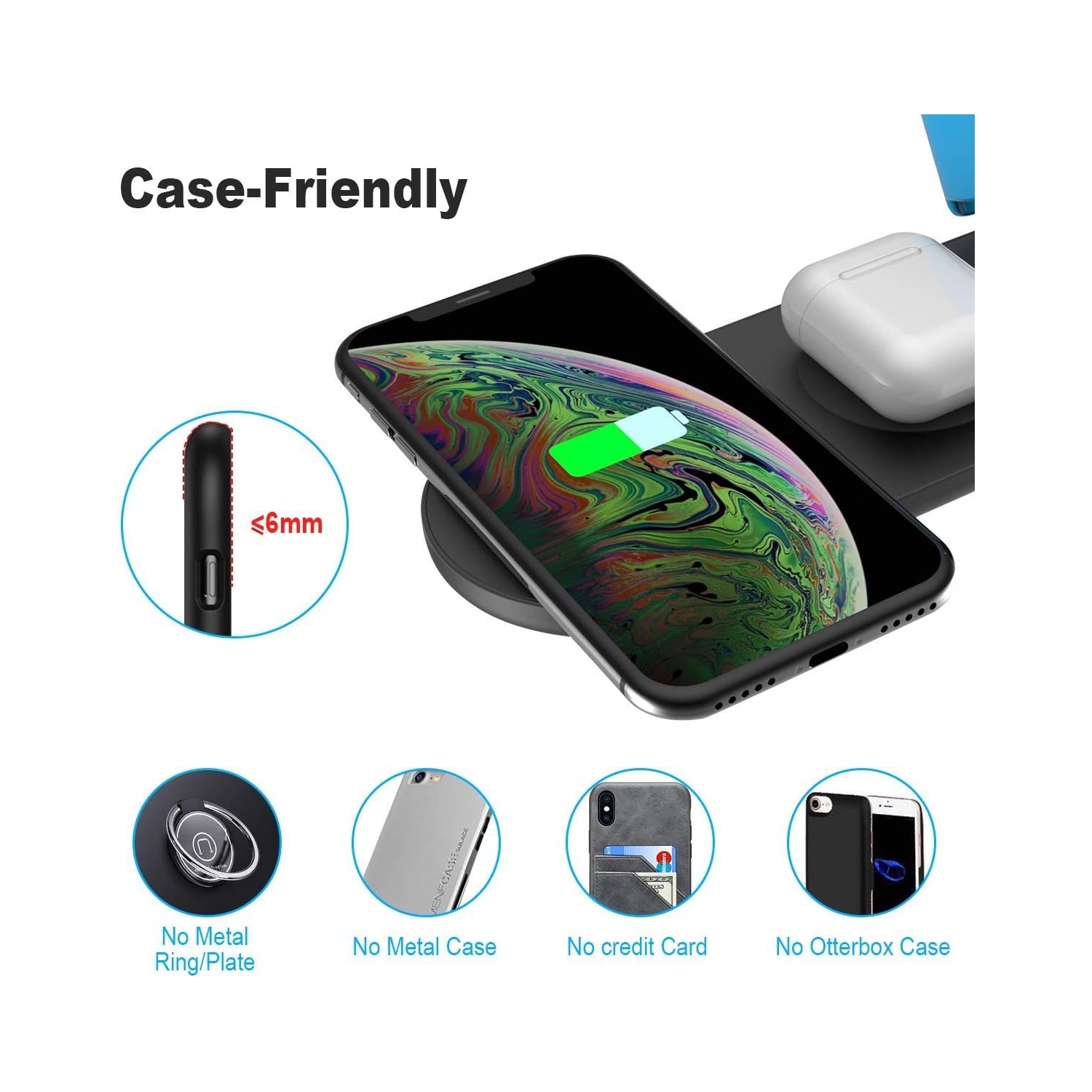 Chargeur sans fil 3-en-1 compatible avec les téléphones Qi Apple Watch Series 6/5/4/3/2/1, New iPhone SE 2020/iPhone 11/11 Pro/XS/XS Max/XR/X/Galaxy