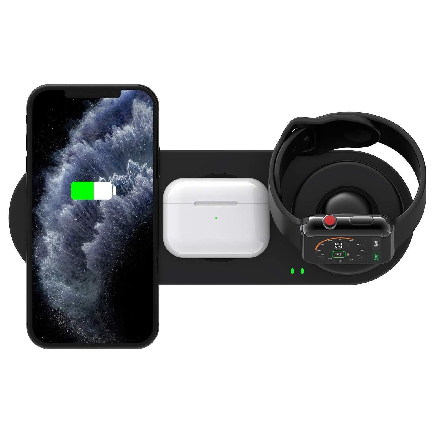 Chargeur sans fil 3-en-1 compatible avec les téléphones Qi Apple Watch Series 6/5/4/3/2/1, New iPhone SE 2020/iPhone 11/11 Pro/XS/XS Max/XR/X/Galaxy