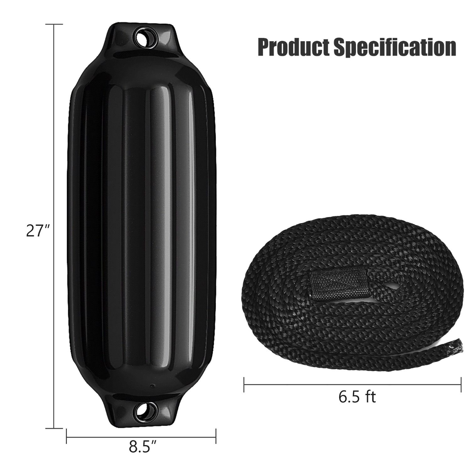 Gymax Pack of 4 27" Boat Fenders Marine Bumper Hand Inflatable Black