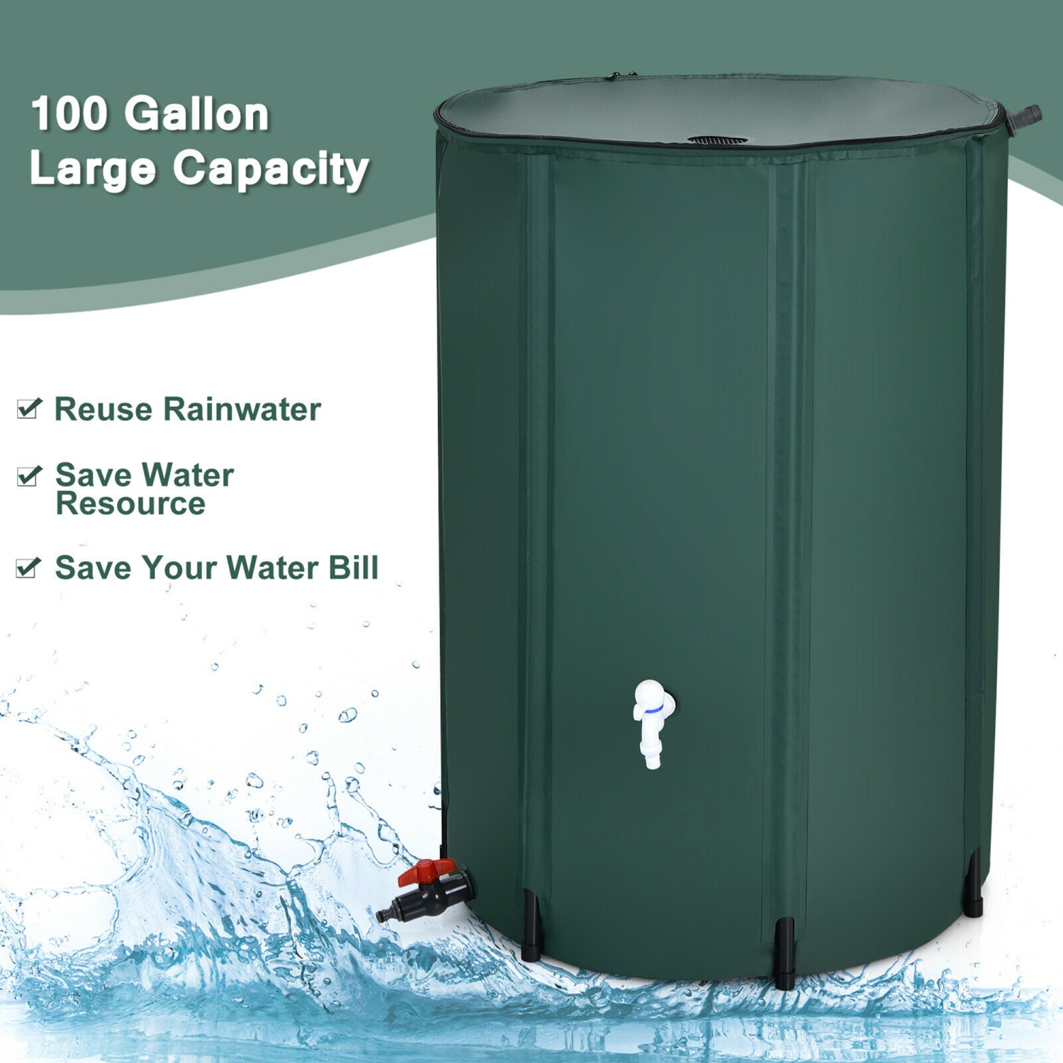 Gymax 100 Gallon Portable Rain Barrel Water Collector CollapsibleTank w /Spigot Filter