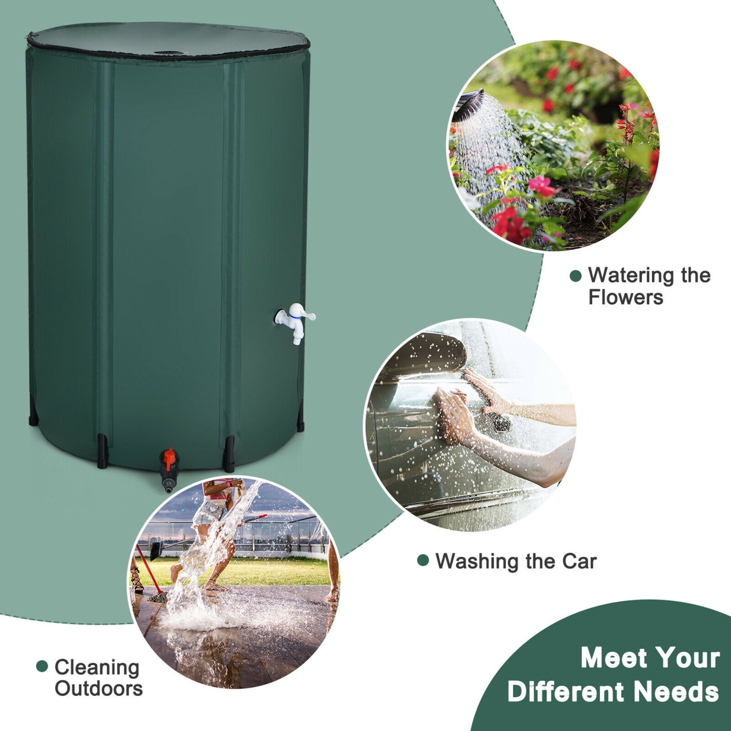 Gymax 100 Gallon Portable Rain Barrel Water Collector CollapsibleTank w /Spigot Filter