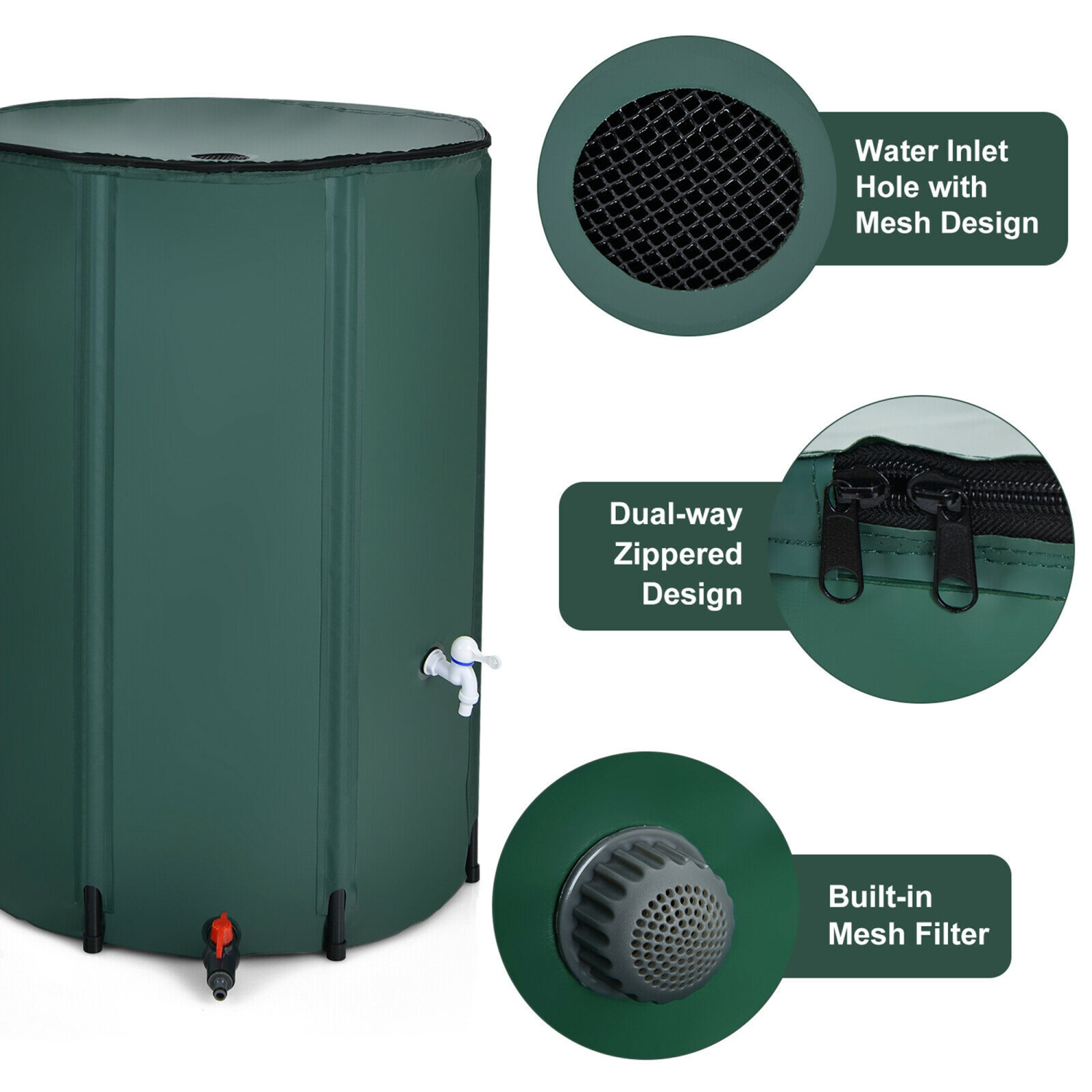 Gymax 100 Gallon Portable Rain Barrel Water Collector CollapsibleTank w /Spigot Filter