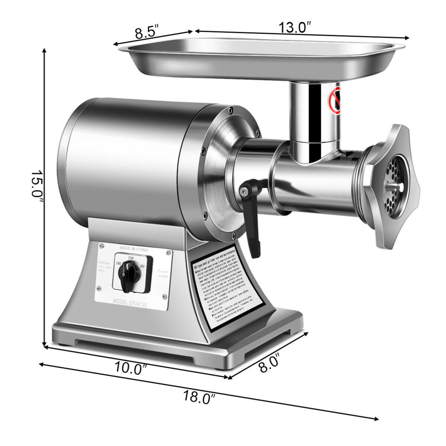 Gymax Commercial Grade Meat Grinder Stainless Steel Heavy Duty 1.5HP 1100W 550LB/h