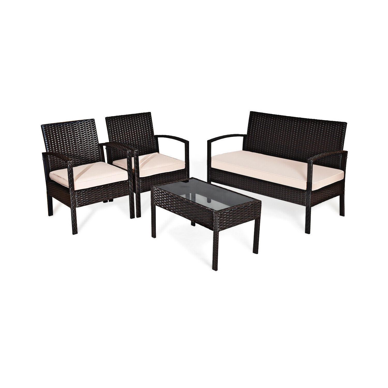 4PCS Ensemble de mobilier en rotin pour le patio Canapé, fauteuil table en verreGymax