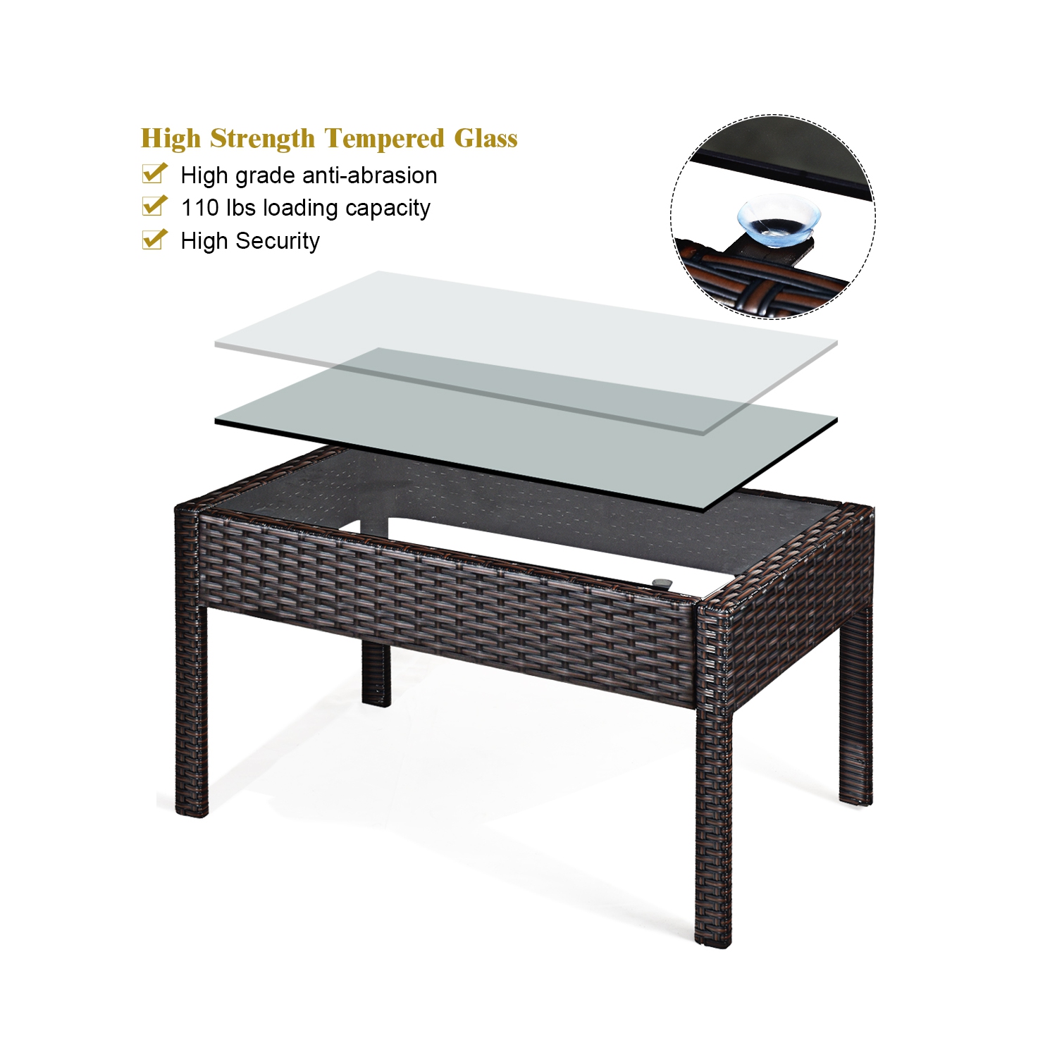 4PCS Ensemble de mobilier en rotin pour le patio Canapé, fauteuil table en verreGymax