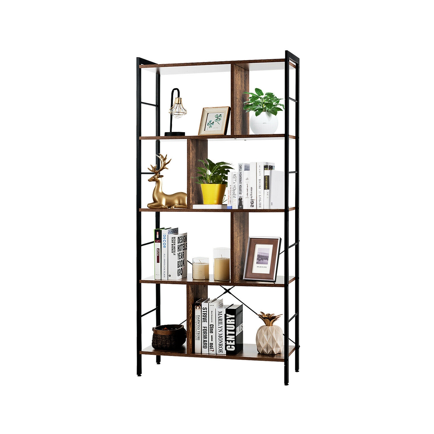 Gymax 4-Tier Bookcase Industrial Bookshelf Floor Standing Storage Rack