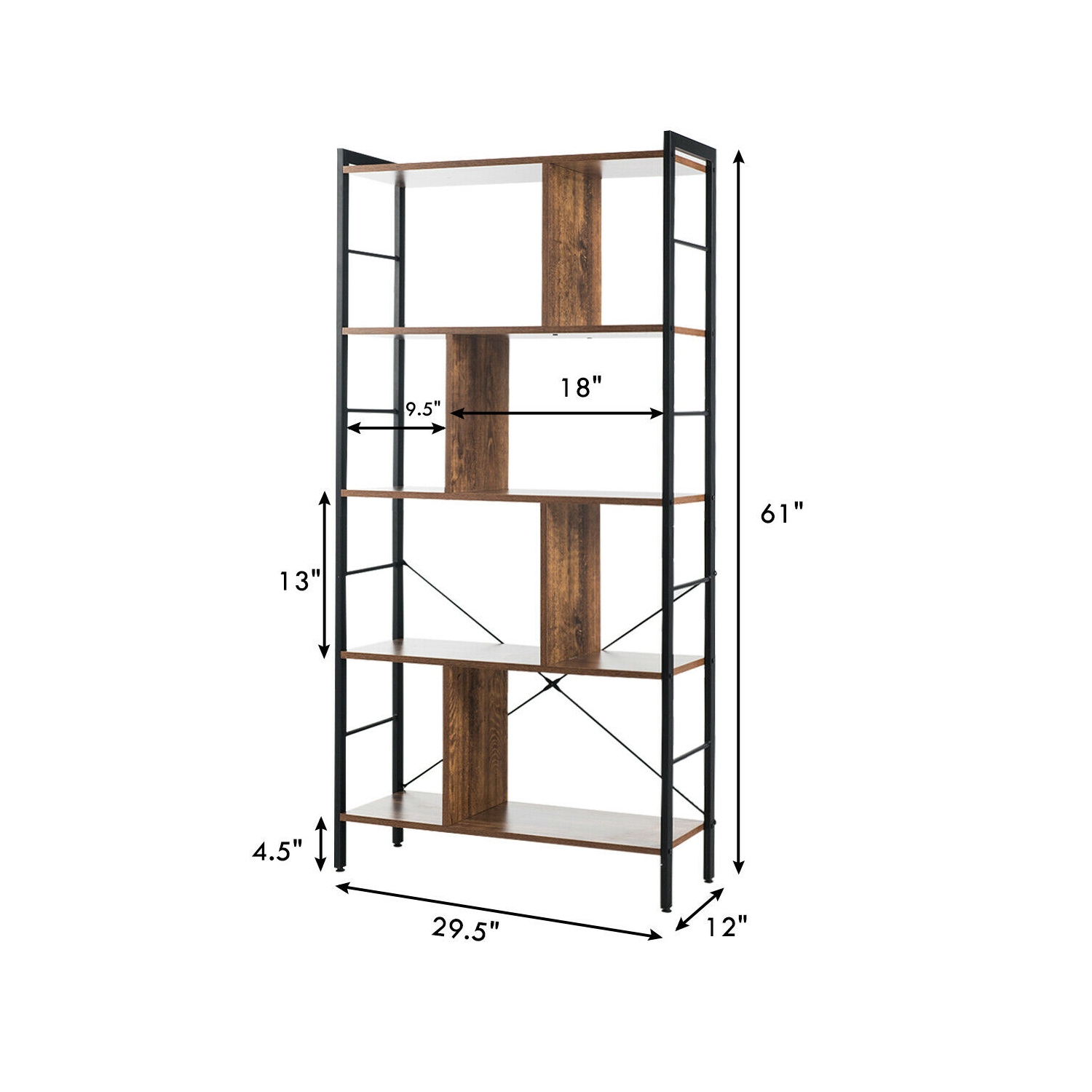 Gymax 4-Tier Bookcase Industrial Bookshelf Floor Standing Storage Rack
