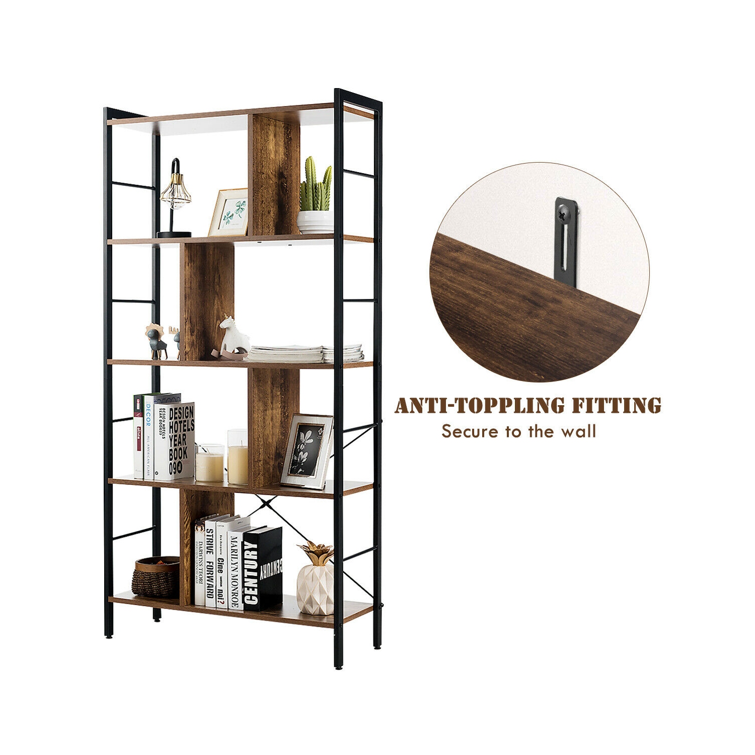 Gymax 4-Tier Bookcase Industrial Bookshelf Floor Standing Storage Rack