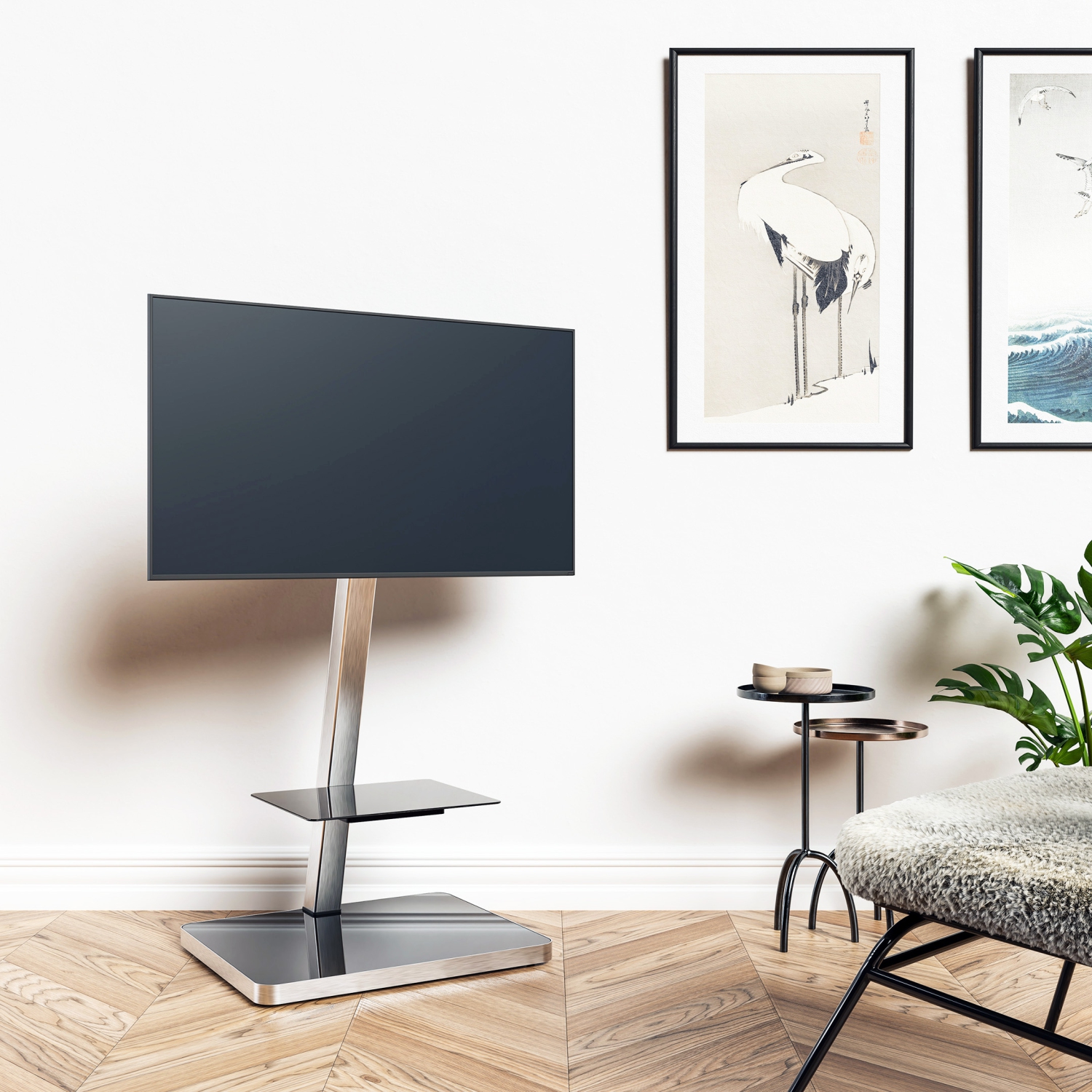 SONOROUS PL-2710 Modern TV Floor Stand Mount/Bracket with Tempered Glass Shelf for Sizes up to 65"