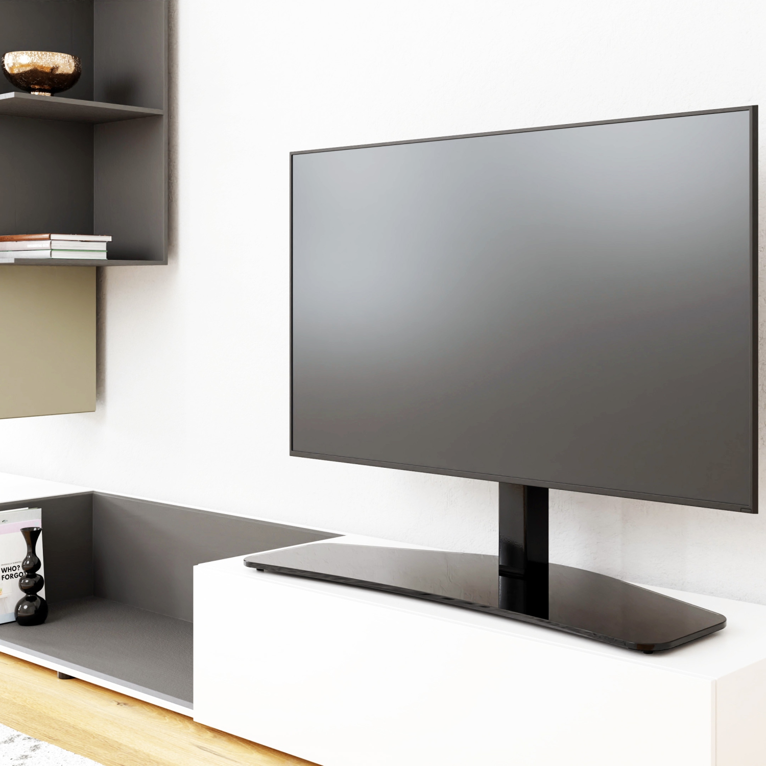 SONOROUS PL-2335 Modern TV Stand with Glass Base for TVs up to 65" - Black