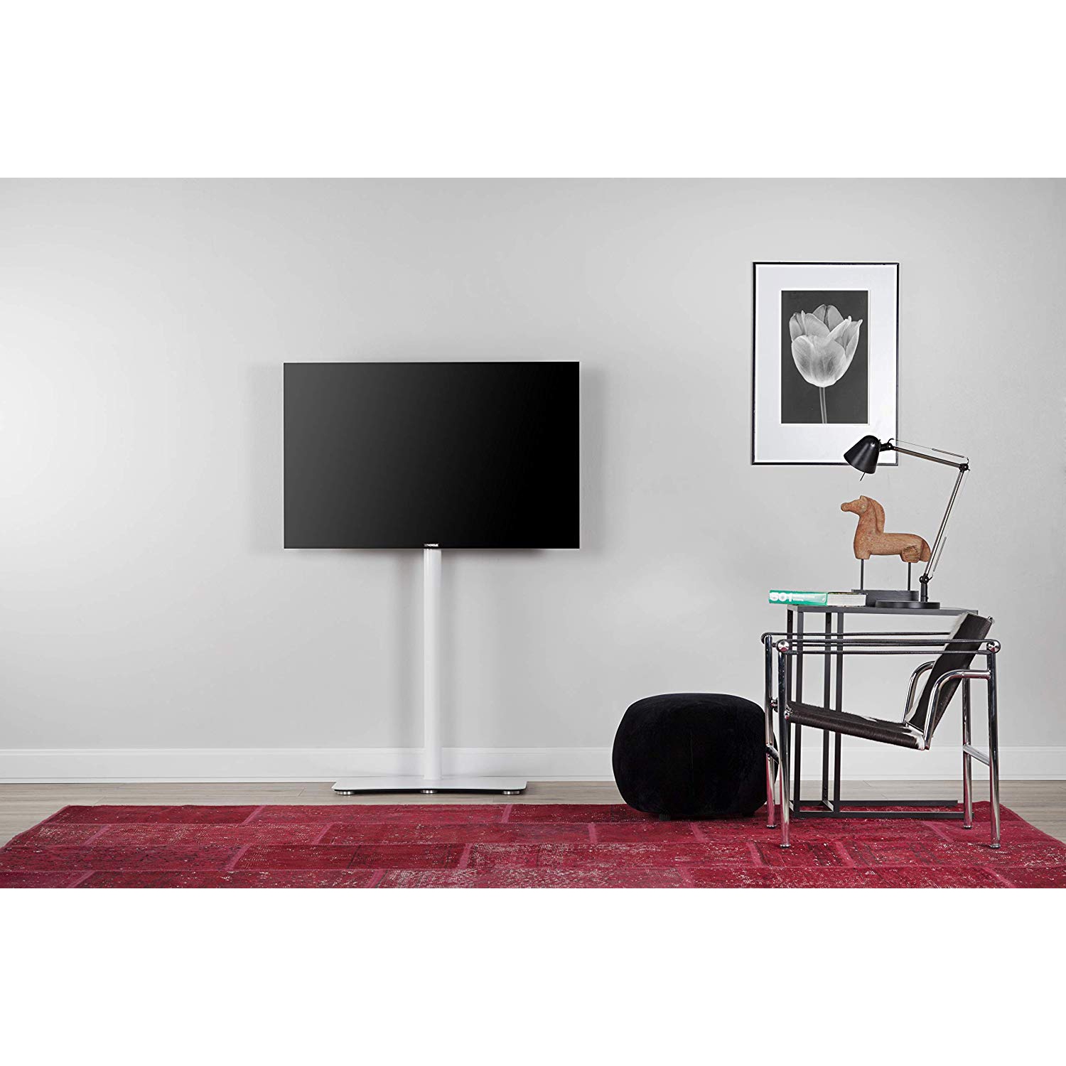 SONOROUS TV Stand PL2800 for Up to 65 Inches TV - Floor Stand TV Bracket - Tempered Glass Base, 45 Degree Swivel - White