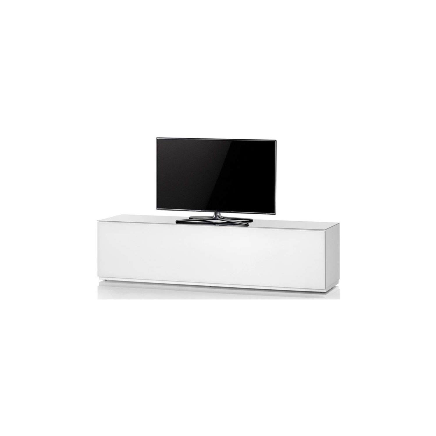 SONOROUS Studio ST-160B Wood and Glass Modern TV Stand with Hidden Wheels for Sizes up to 75" -White