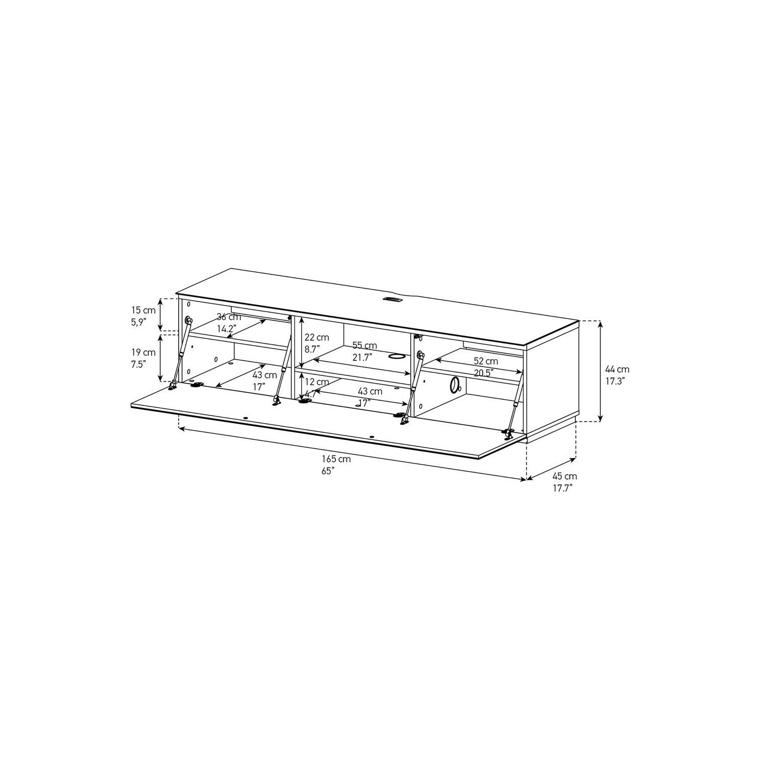 SONOROUS Studio ST-160B Wood and Glass Modern TV Stand with Hidden Wheels for Sizes up to 75" -White