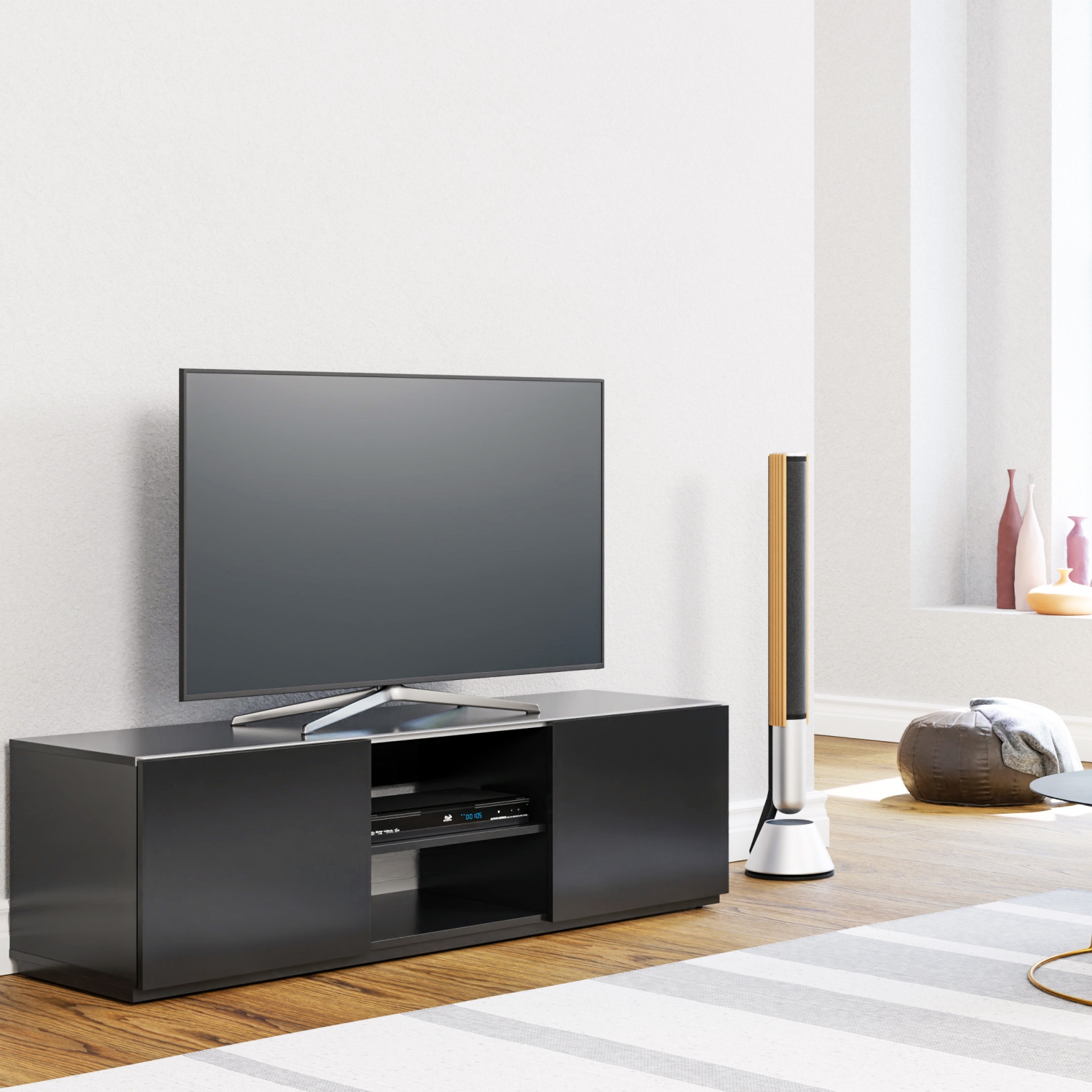 SONOROUS TRD-150 Modern Wood TV Stand for Sizes up to 65" (Black/Black)
