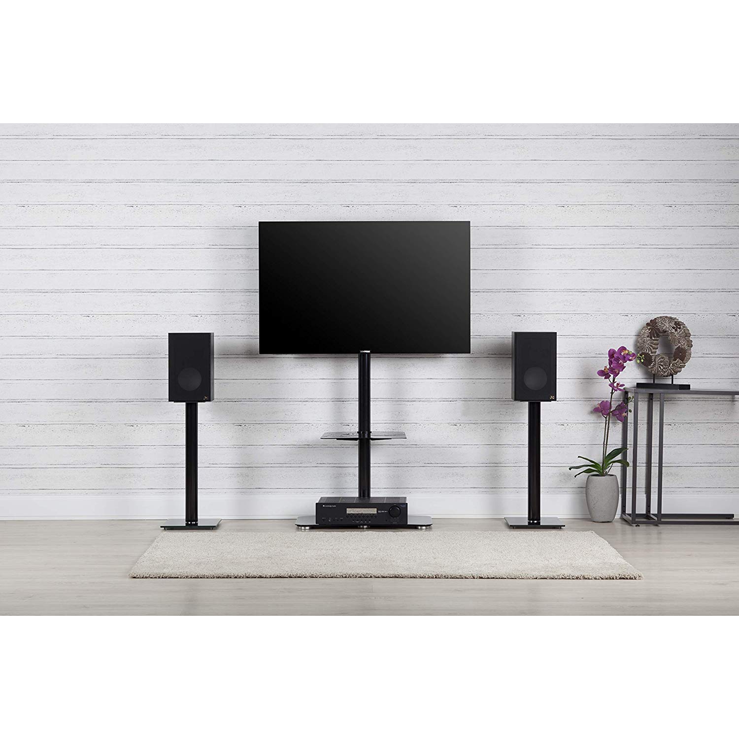 SONOROUS PL-2810 Modern TV Floor Stand Mount/Bracket with Tempered Glass Shelf for Sizes up to 65" -Black