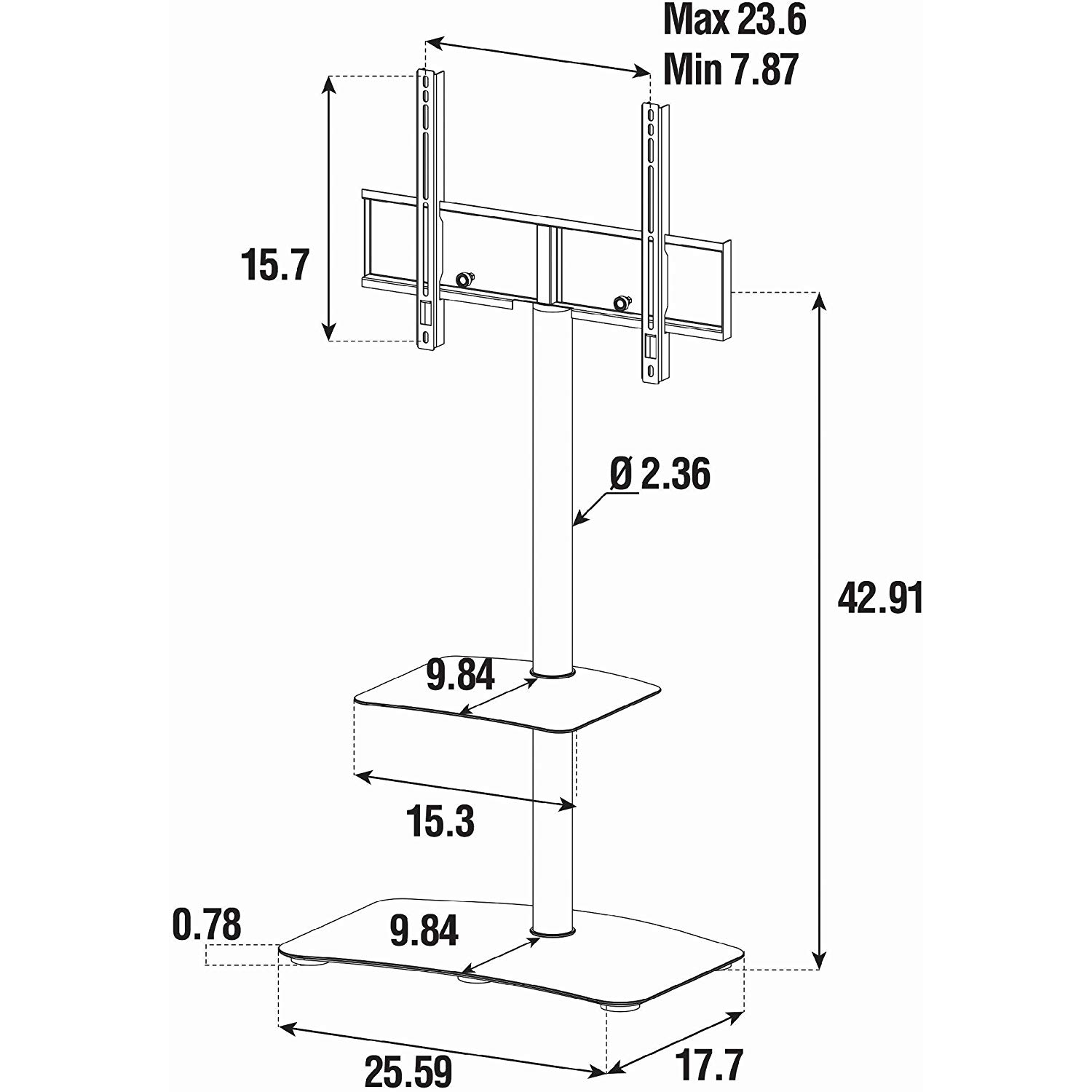 SONOROUS PL-2810 Modern TV Floor Stand Mount/Bracket with Tempered Glass Shelf for Sizes up to 65" -Black