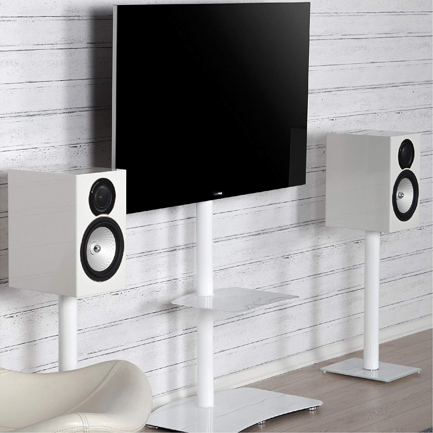 SONOROUS PL-2810 Modern TV Floor Stand Mount/Bracket with Tempered Glass Shelf for Sizes up to 65" -Black