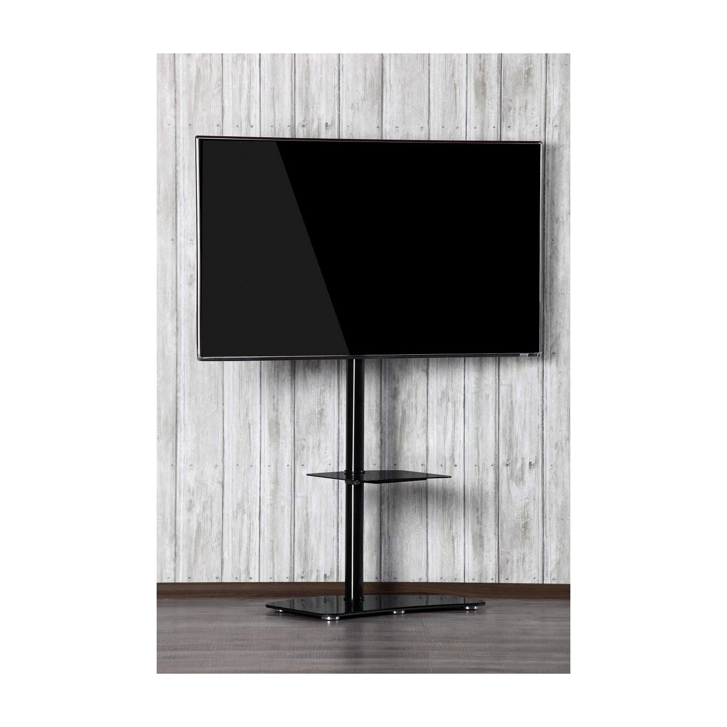 SONOROUS PL-2810 Modern TV Floor Stand Mount/Bracket with Tempered Glass Shelf for Sizes up to 65" -Black