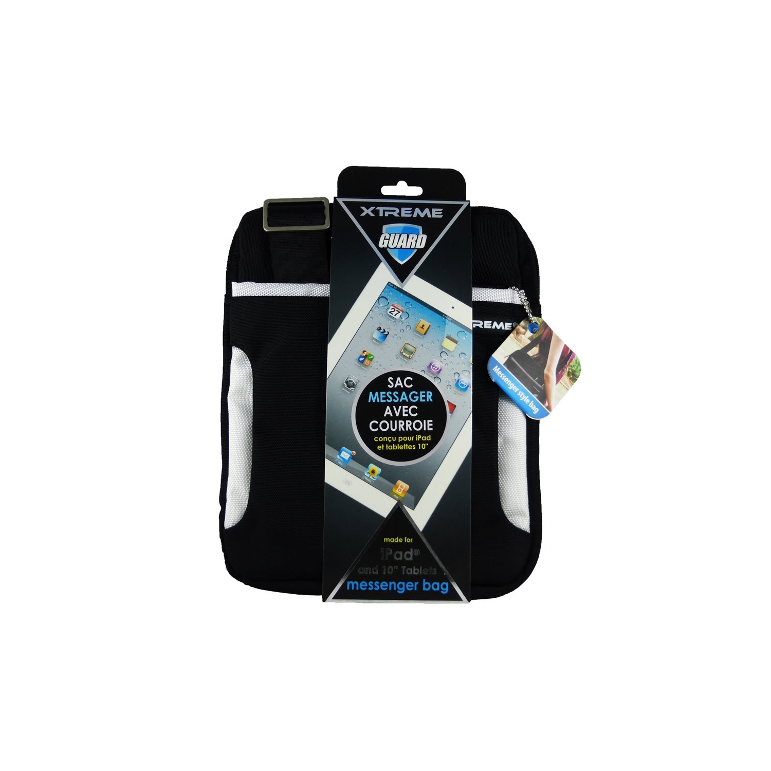 Xtreme 51510-WHT Messenger Bag With 10 "Strap for Ipad or Tablet, Black and White