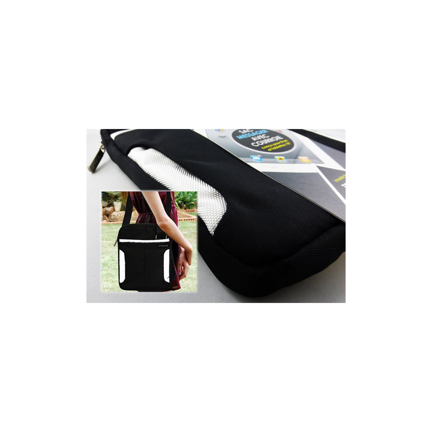 Xtreme 51510-WHT Messenger Bag With 10 "Strap for Ipad or Tablet, Black and White