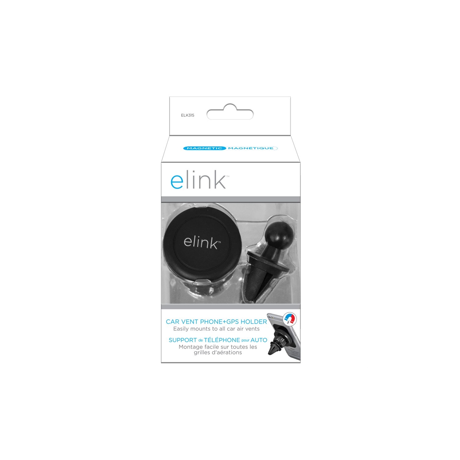 Elink ELK315 Support Magnétique de Téléphone Cellulaire pour Trappe de Ventilation de Voiture, Noir