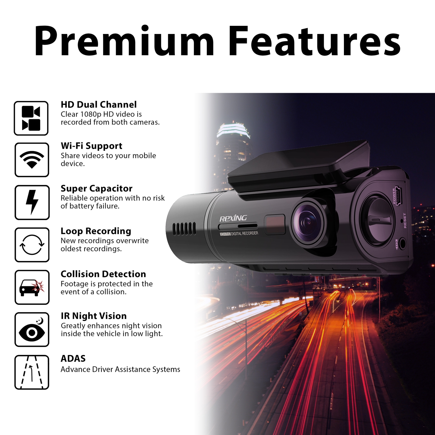 Rexing V3 Basic Front and Cabin 1080P Wi-Fi Dash Cam