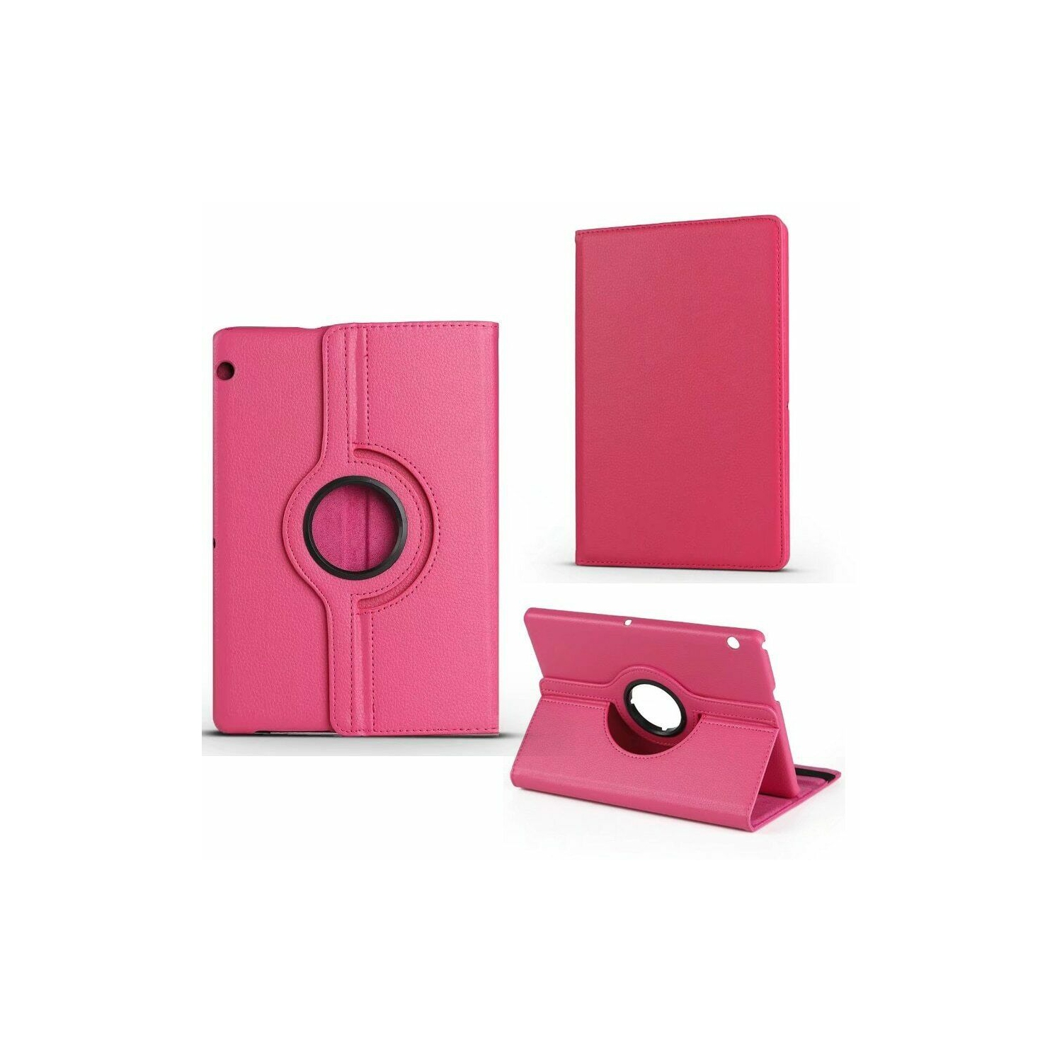 【CSmart】 360 Rotating PU Leather Stand Case Smart Cover for Huawei Mediapad T5 10 10.1", Hot Pink