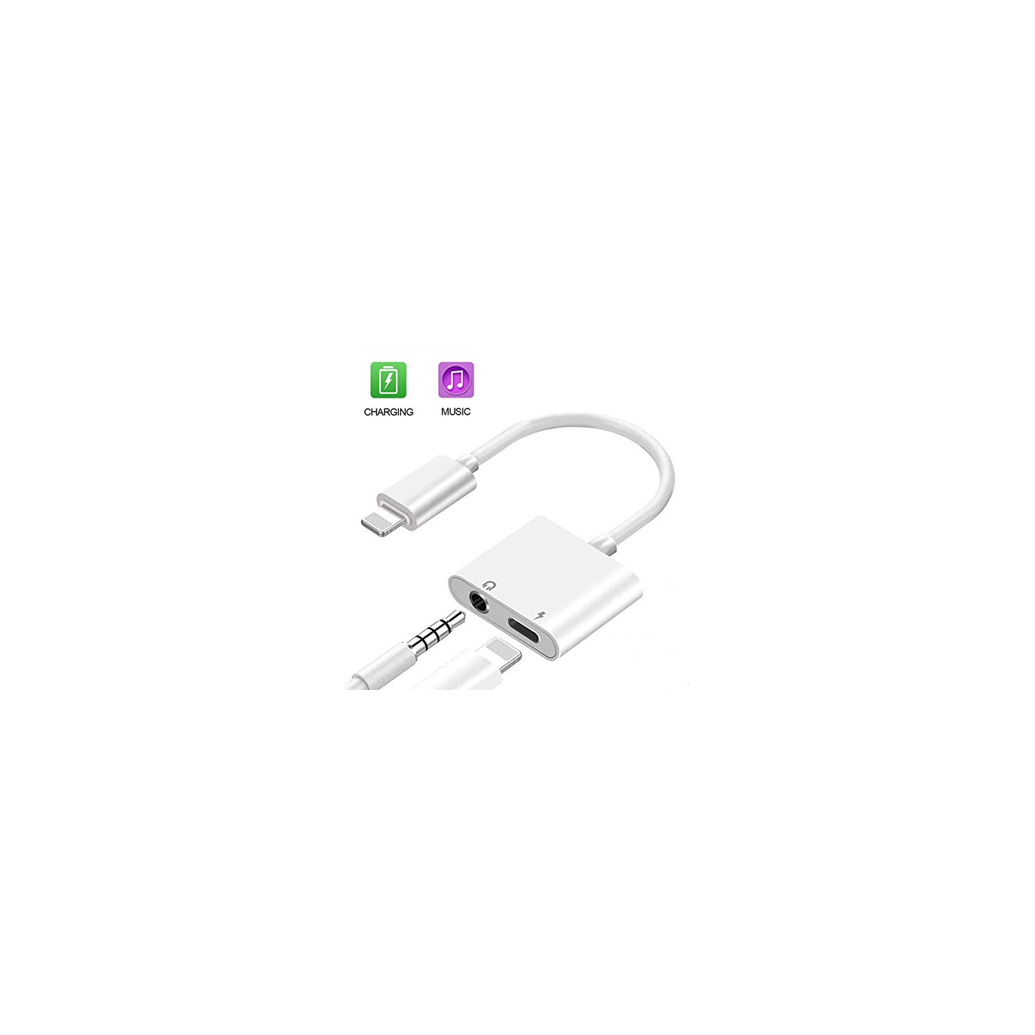 LIPTO 2 in 1 Lightning to 3.5mm Adapter Headphone Jack Splitter Cable For iPhone - Music Only