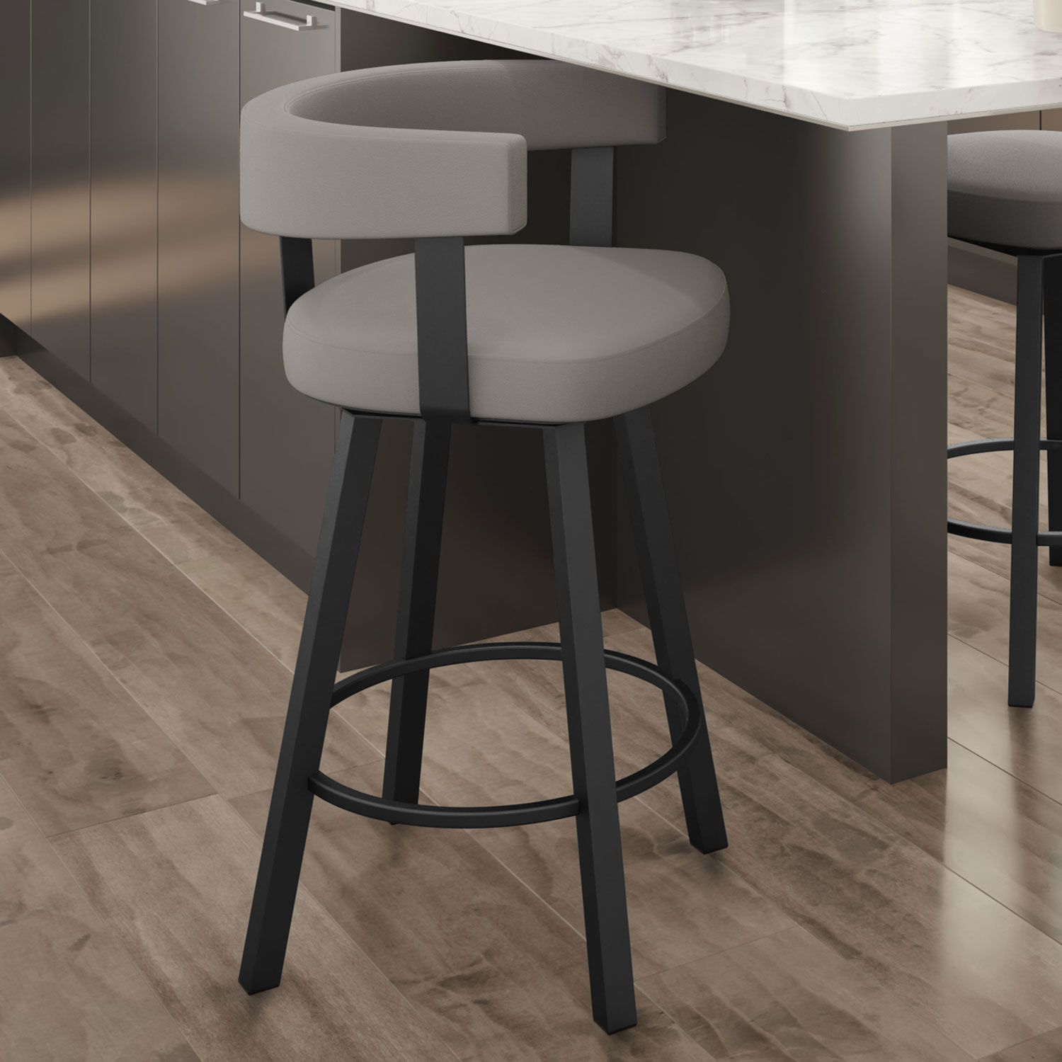 Tabouret de bar contemporain à hauteur de comptoir Parker - Gris taupe/Noir