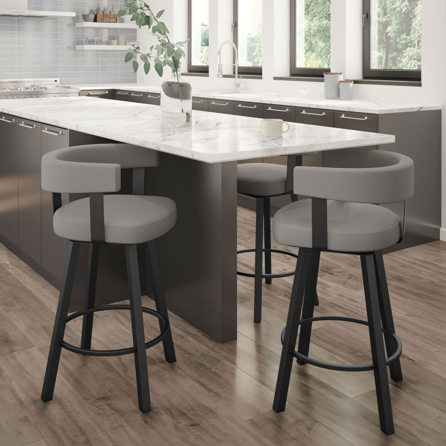 Parker Contemporary Bar Height Barstool - Taupe Grey/Black
