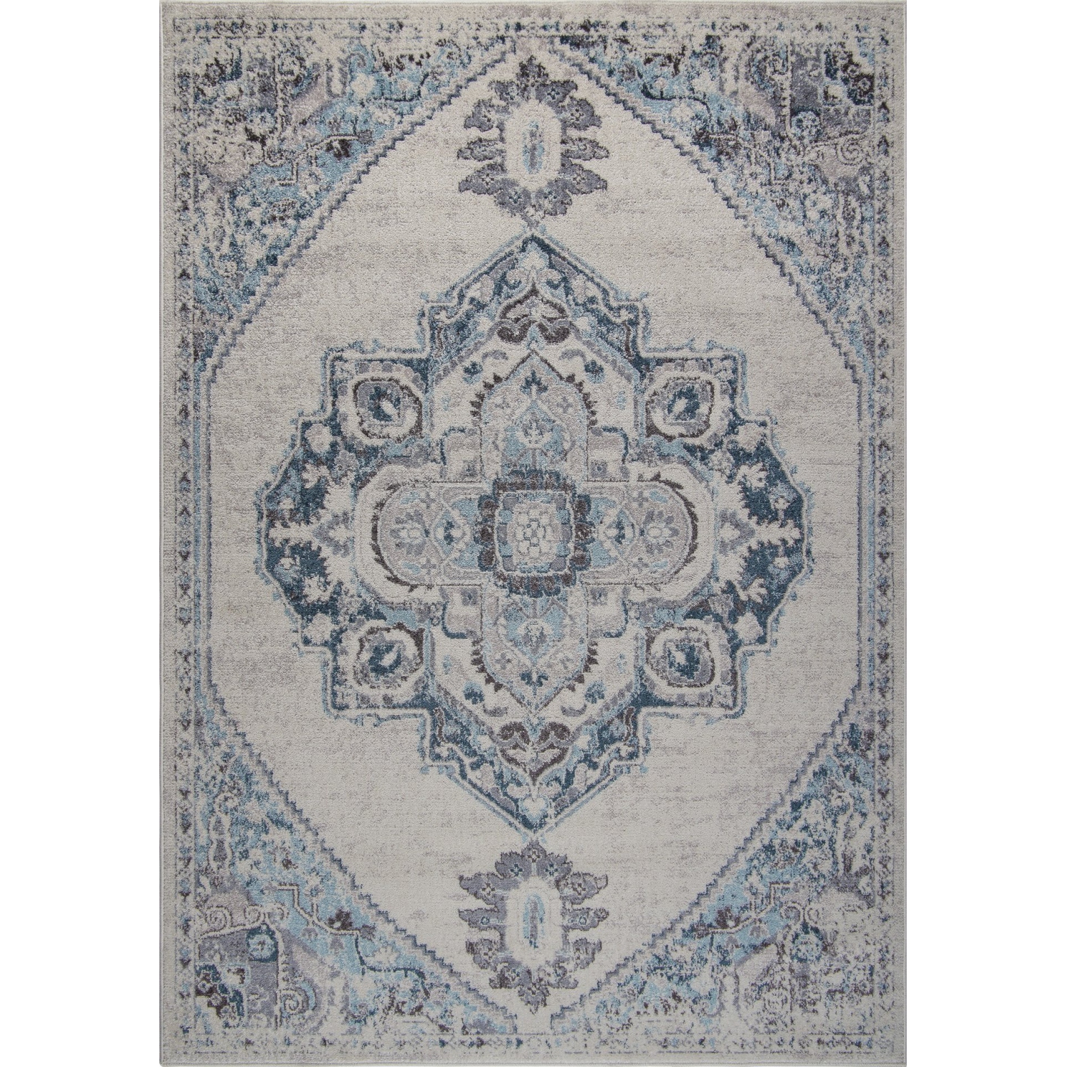 Ladole Rugs Miranda Persian Design Traditional Style Ivory Blue Indoor Area Rug Carpet, 5x7