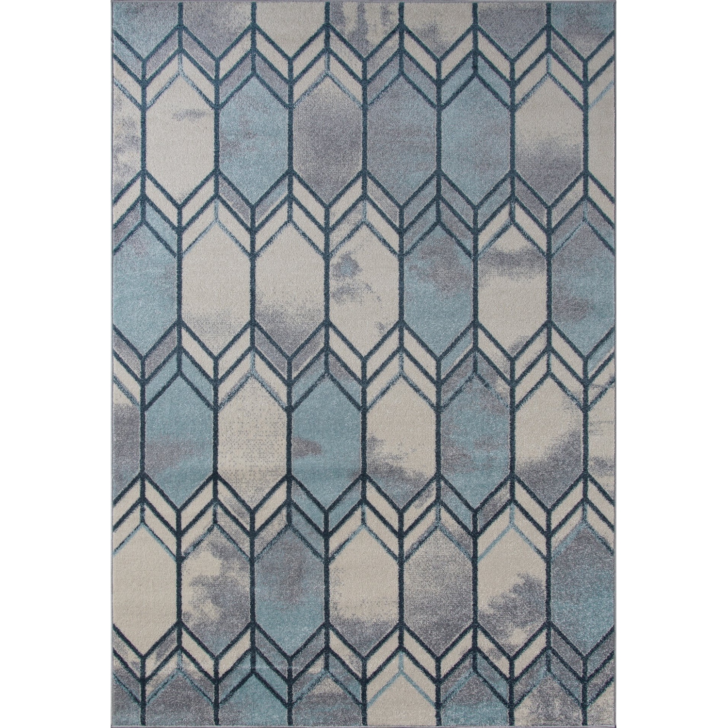 Ladole Rugs Stella Geometric Design Indoor Ivory Blue Grey Honeycomb Area Rug Carpet, 5x7