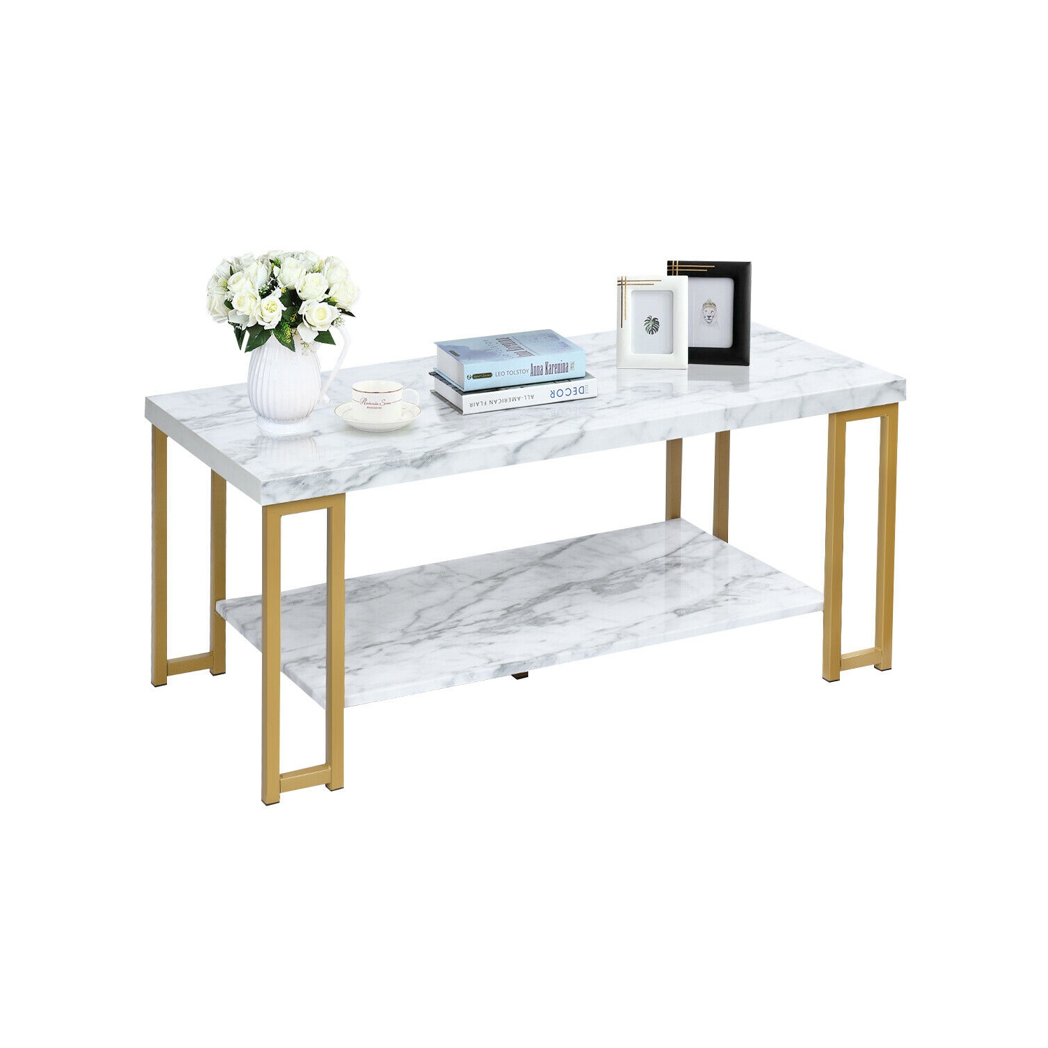 Gymax Modern Coffee Table Faux Marble Top Accent Cocktail Table W Gold Metal Frame Best Buy Canada