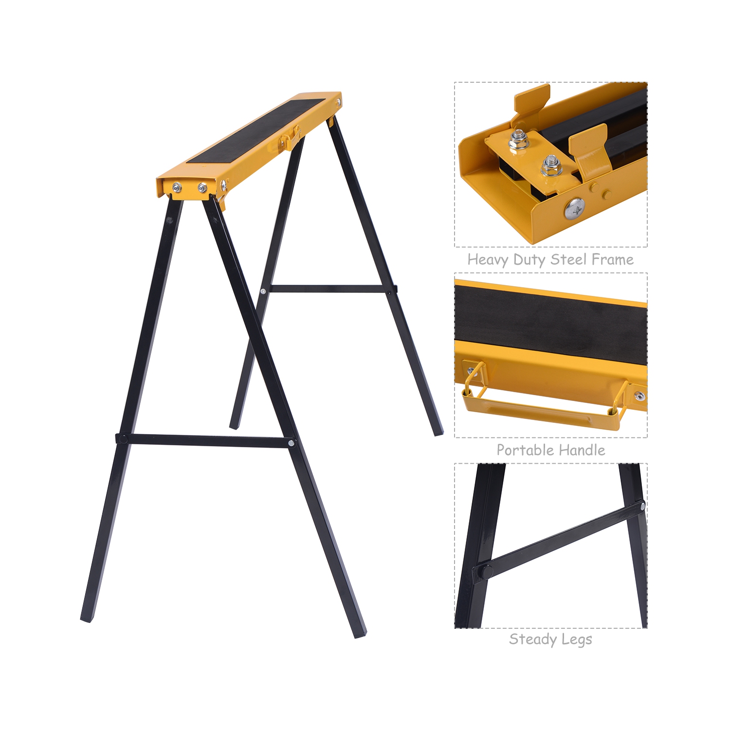 Gymax 2 Pack Heavy Duty Saw Horse Steel Folding Legs Portable