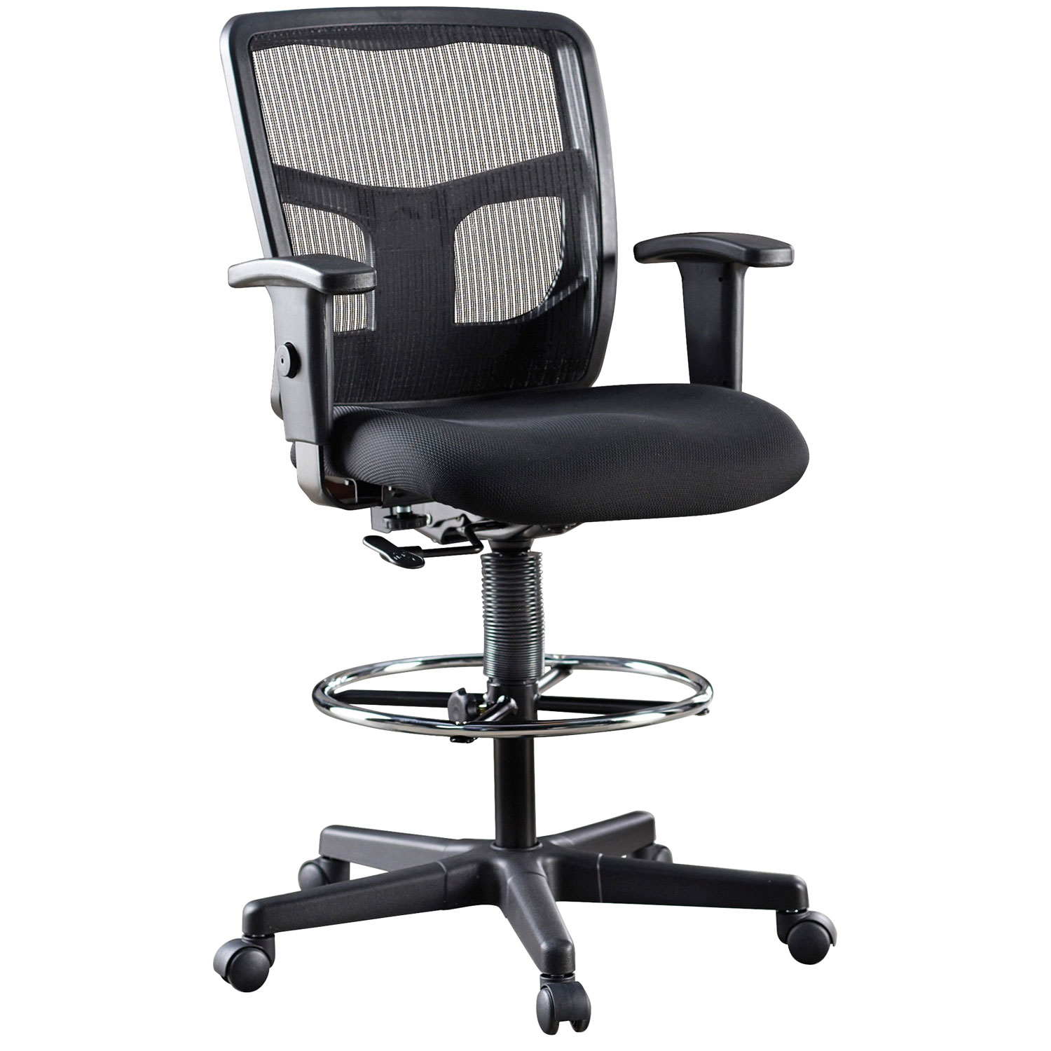 Lorell Ratchet Mid-Back Mesh Stool Office Chair - Black