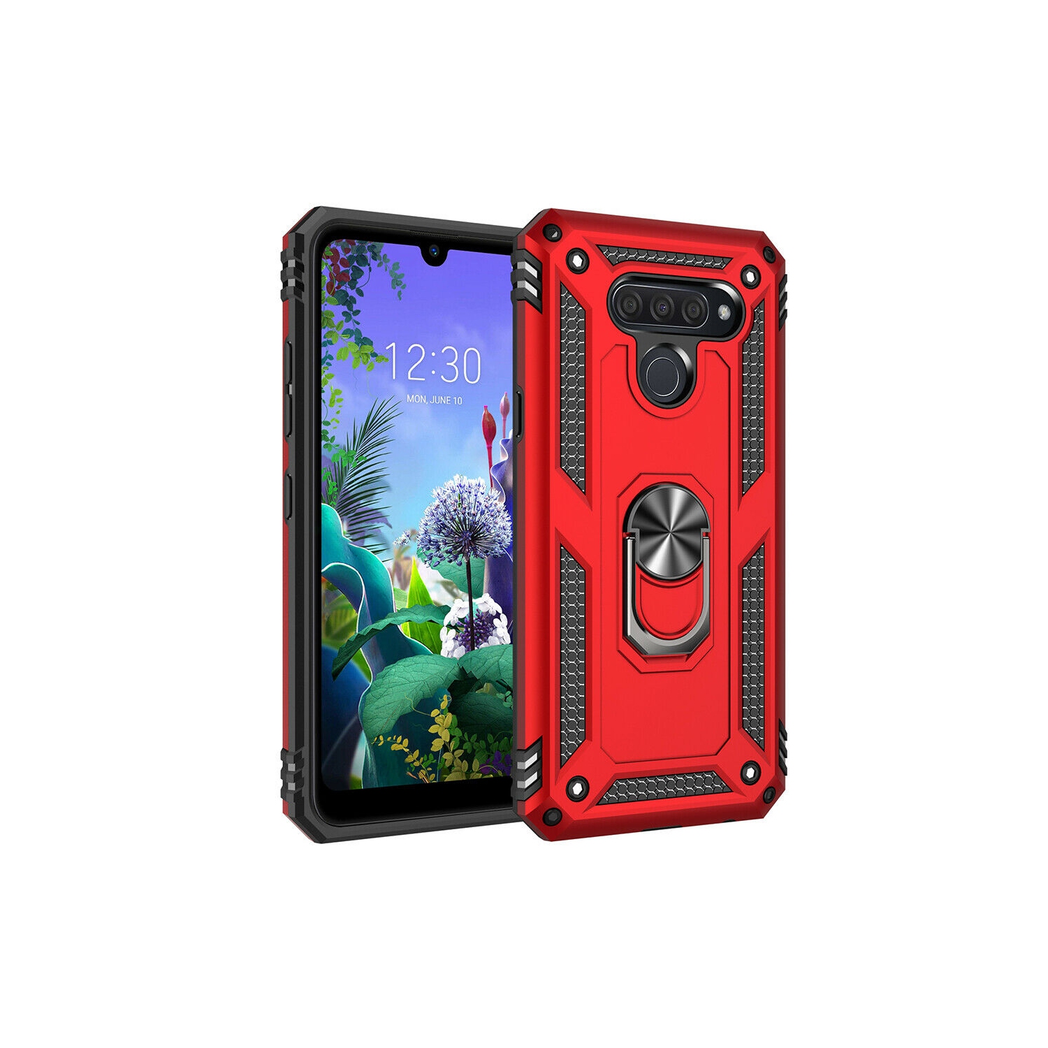 【CSmart】 Anti-Drop Hybrid Magnetic Hard Armor Case with Ring Holder for LG Q60, Red