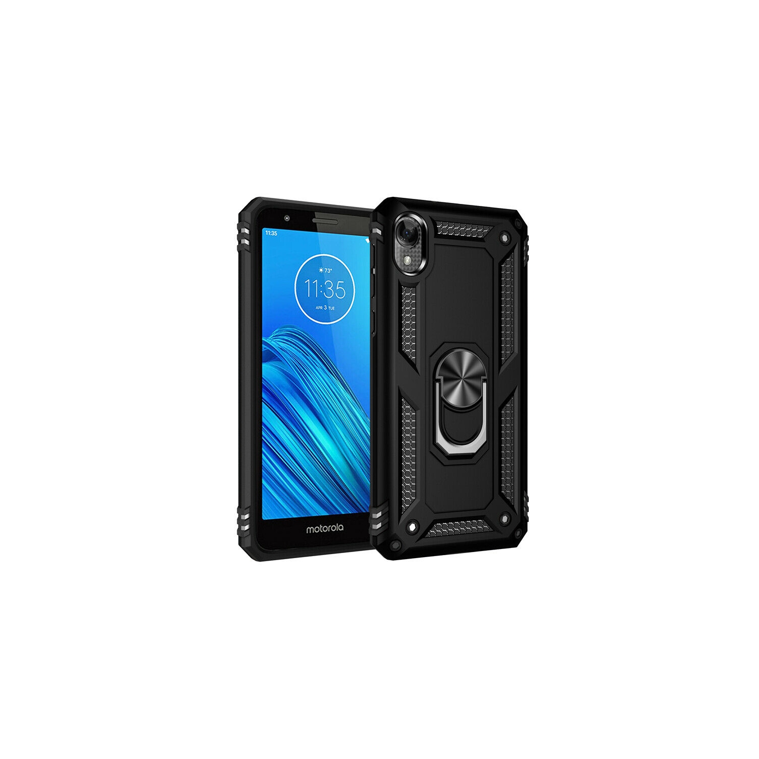 【CSmart】 Anti-Drop Hybrid Magnetic Hard Armor Case with Ring Holder for Motorola Moto E6, Black