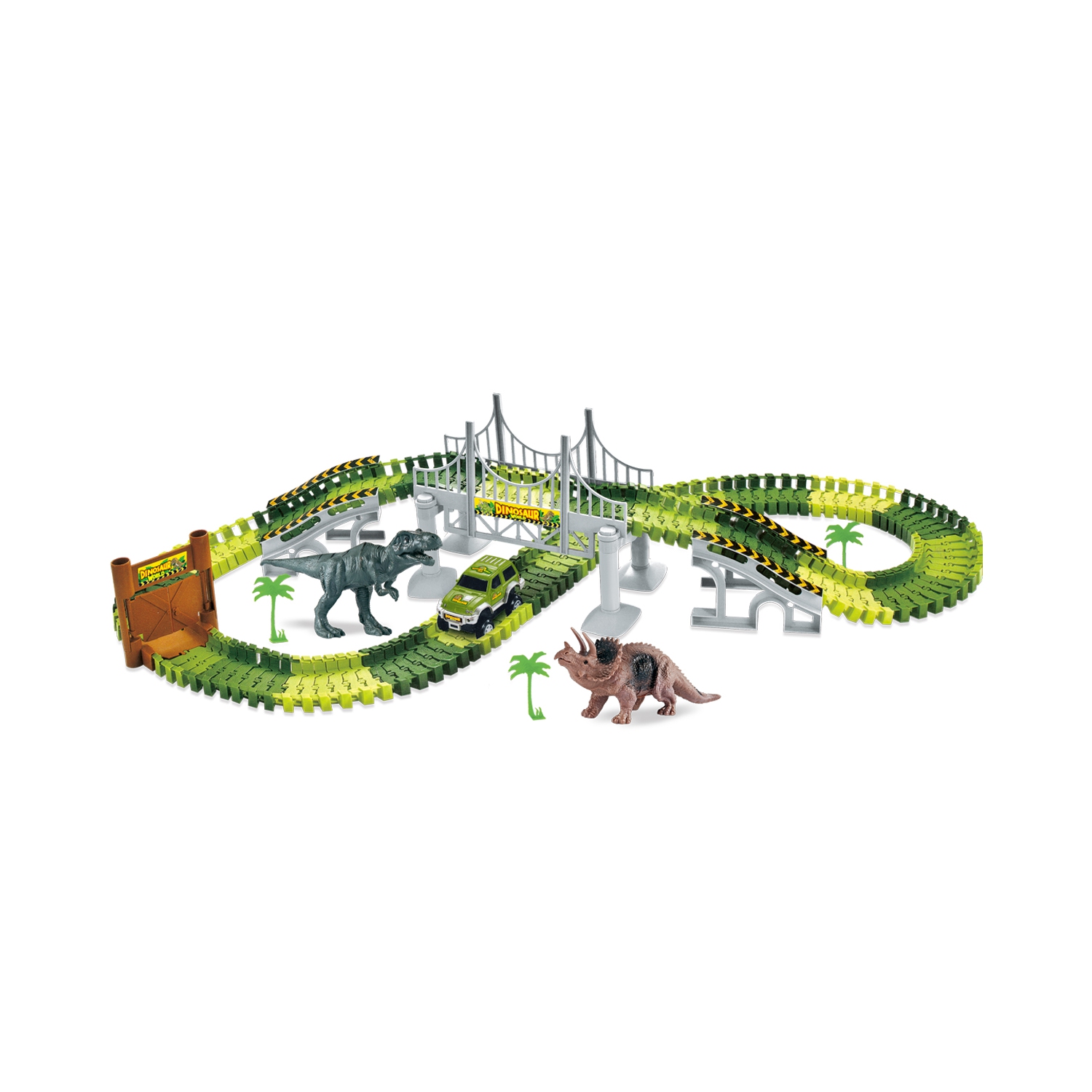 ToyVelt Dinosaur Toys Race Track Toy Set - Create A Dinosaur World Road  Race, Flexible Track Playset - Includes 2 Cars and A Container Best Gift  for