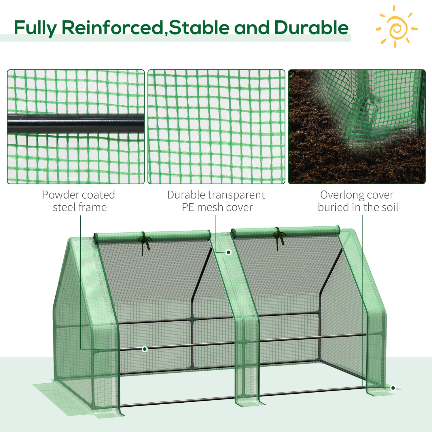 Outsunny 6' x 3' x 3' Portable Tunnel Greenhouse Outdoor Garden Mini with Large Zipper Doors & Water/UV PE Cover Green