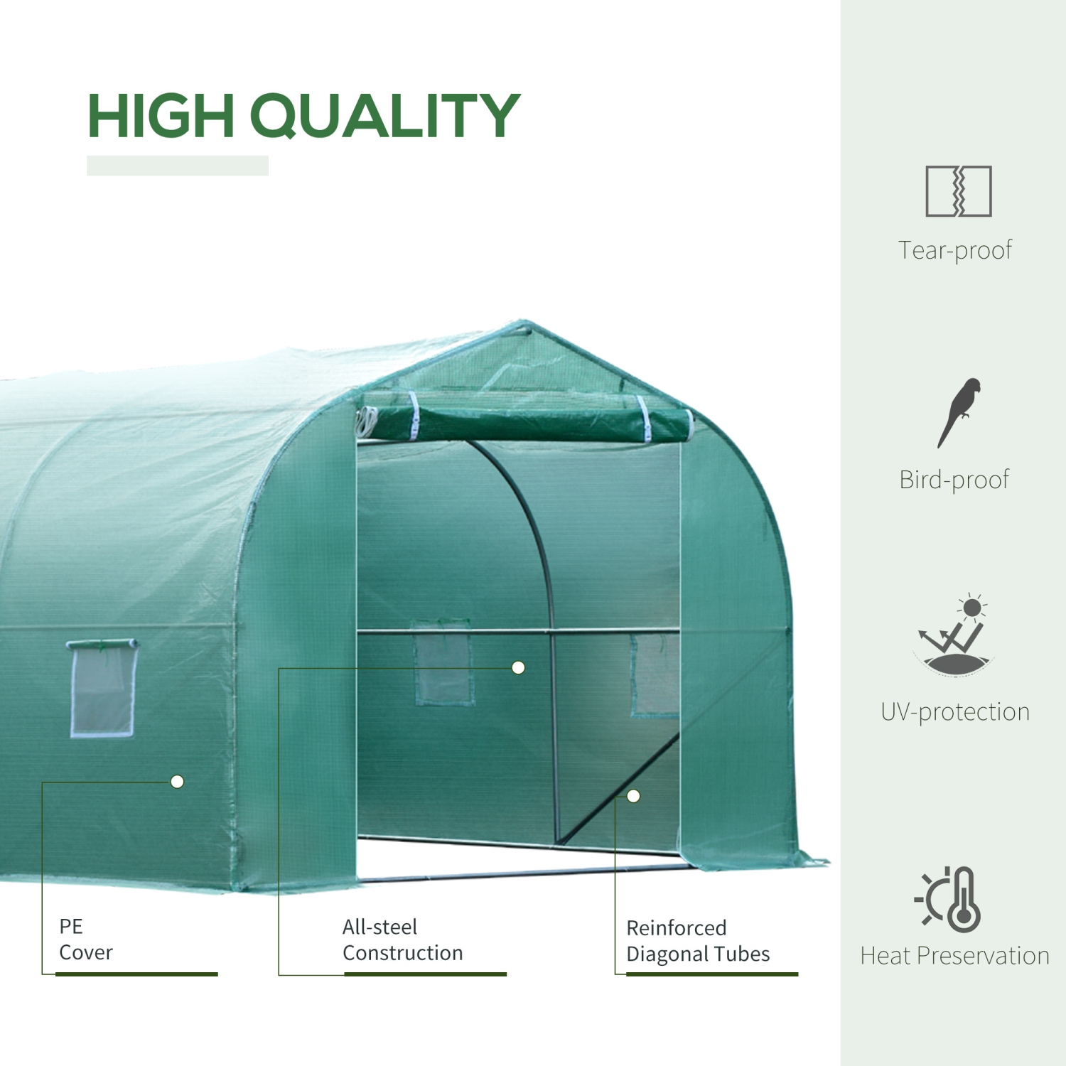 Outsunny 26' x 10' x 7' Large Steeple Walk-in Greenhouse Outdoor Garden Plant Seed Tunnel Grow Tent Steel Frame, Green