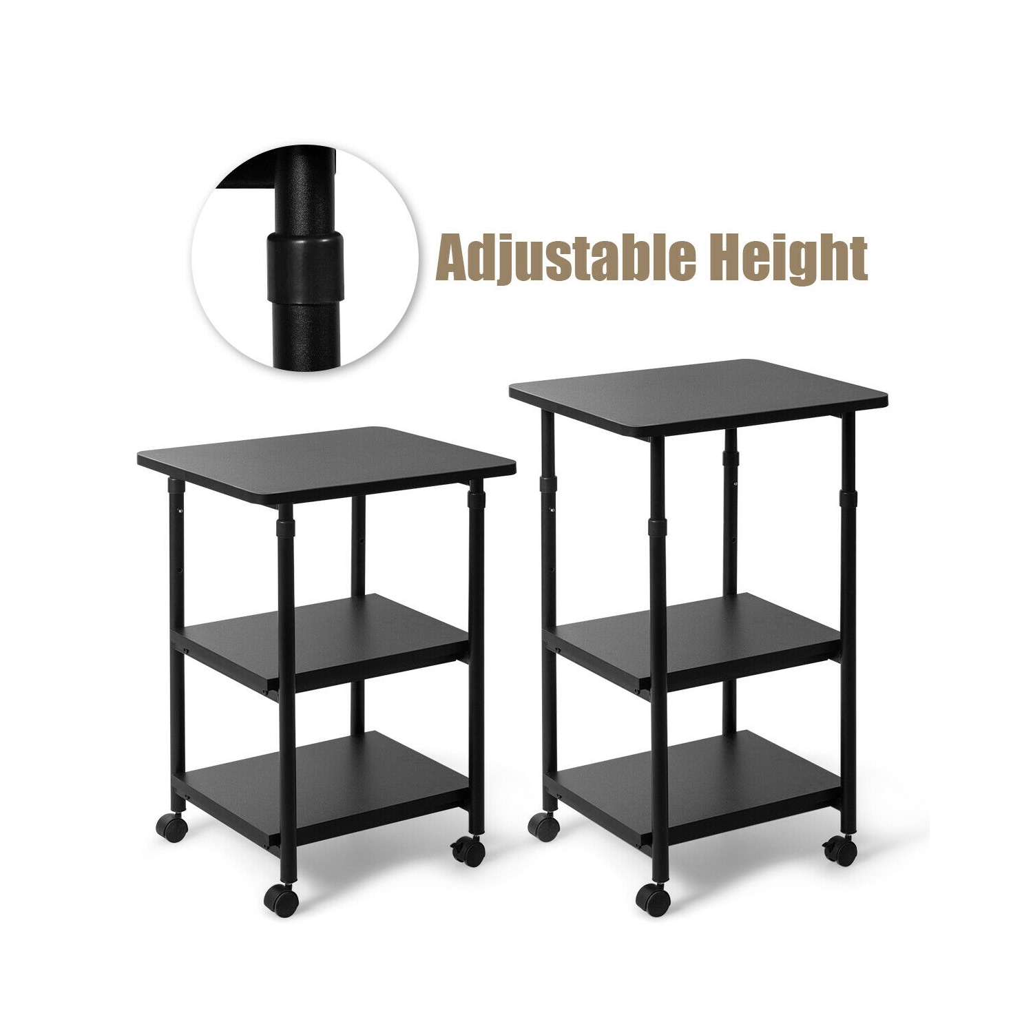 Gymax 3-Tier Rolling Adjustable Printer Cart Storage Rack Home Office