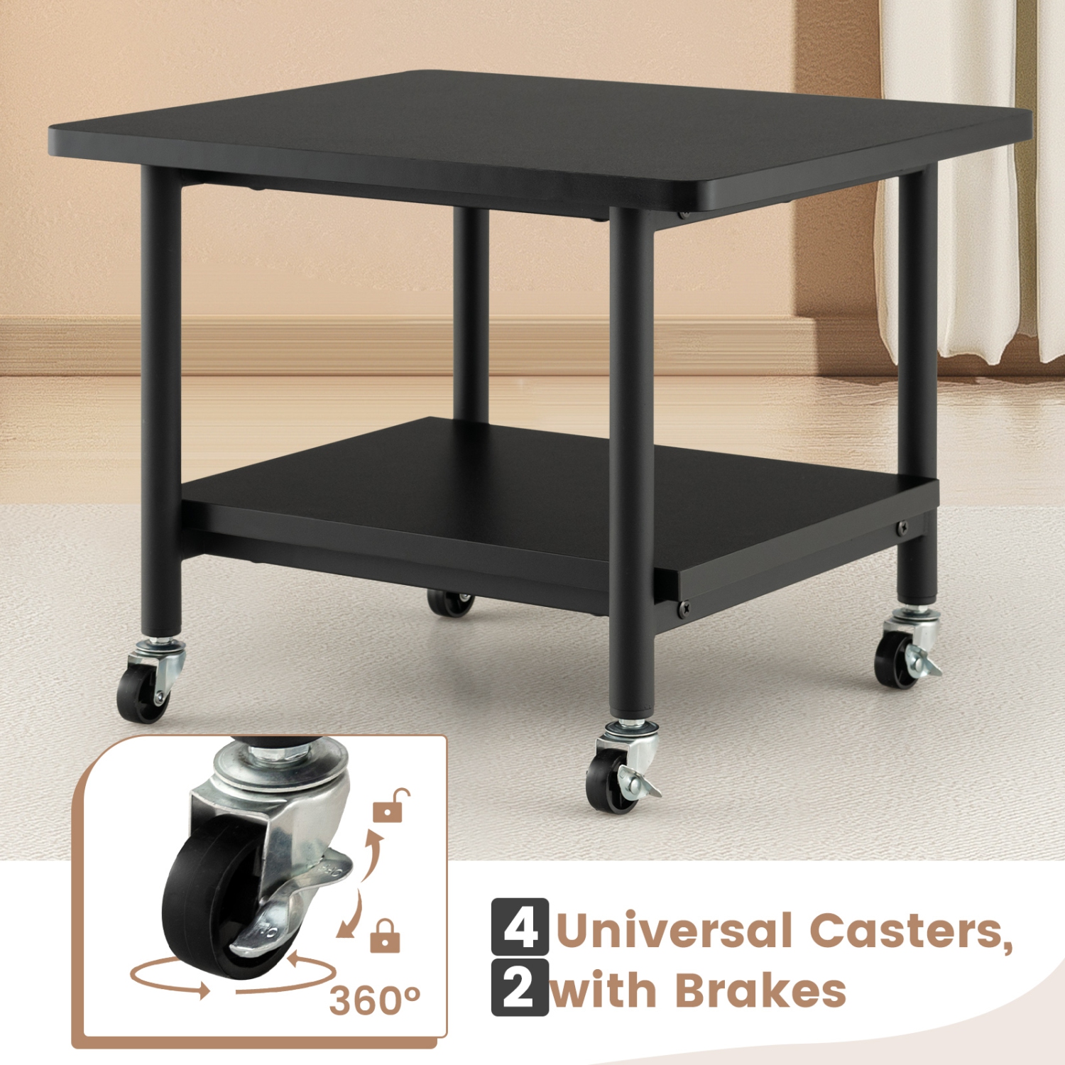 Gymax Printer Stand w/ Storage Under Desk Printer Table w/ 4 Wheels Black