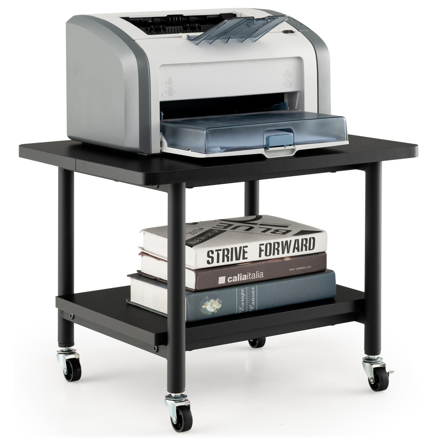 Gymax Printer Stand w/ Storage Under Desk Printer Table w/ 4 Wheels Black