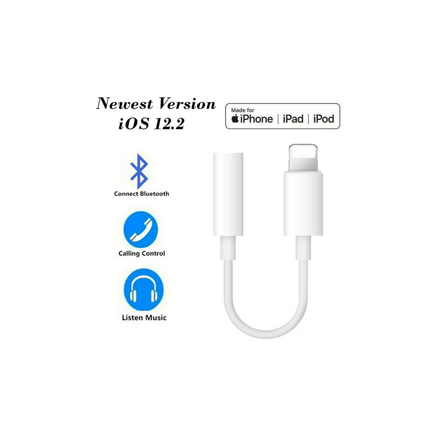 New Lightning to 3.5mm Bluetooth Headphone Jack Adapter For iPhone 7 8 PLUS X Xs Max 11