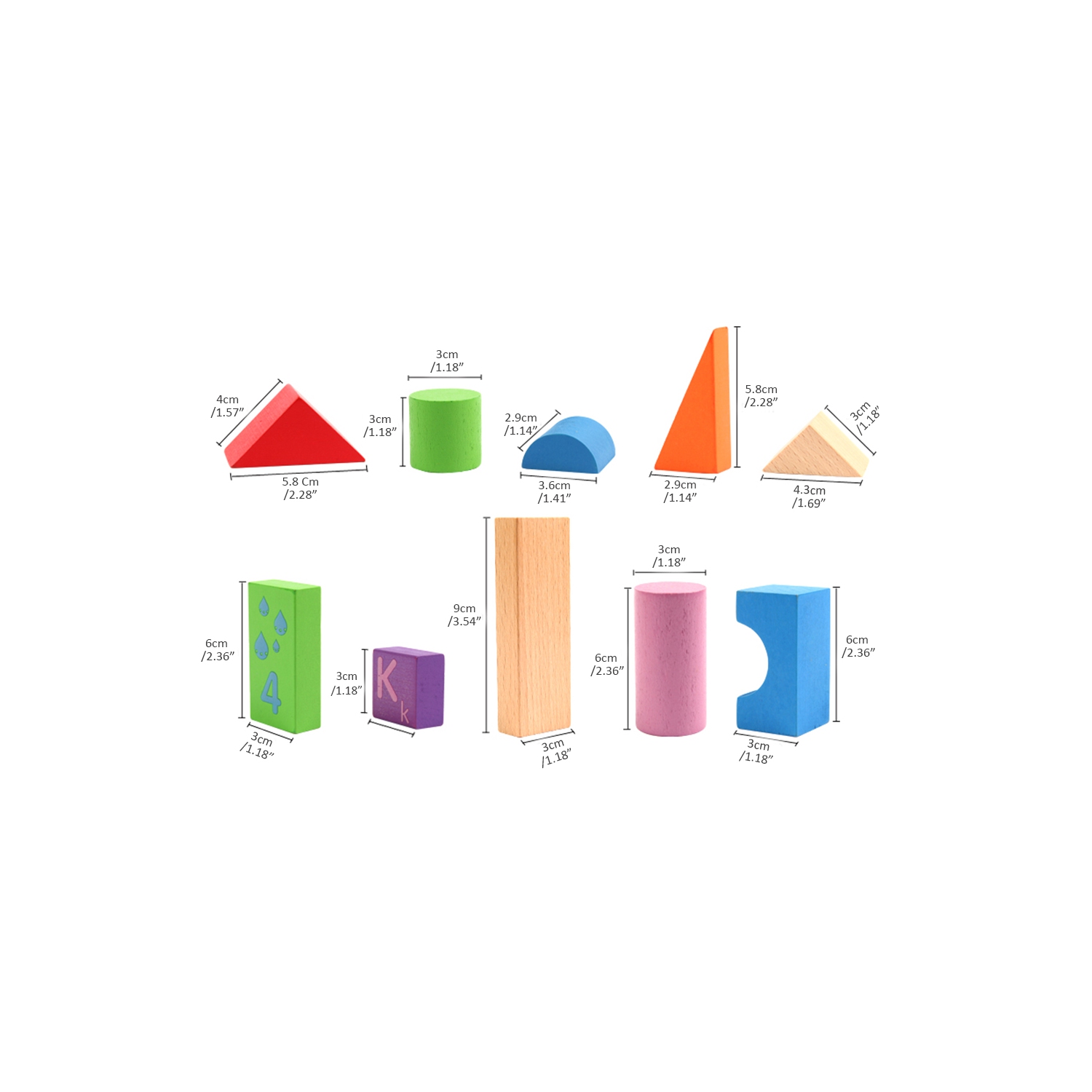 Ensemble de blocs de construction en bois DJ Danjub | 51 blocs de bois colorés PCS | Blocs en bois ABC-