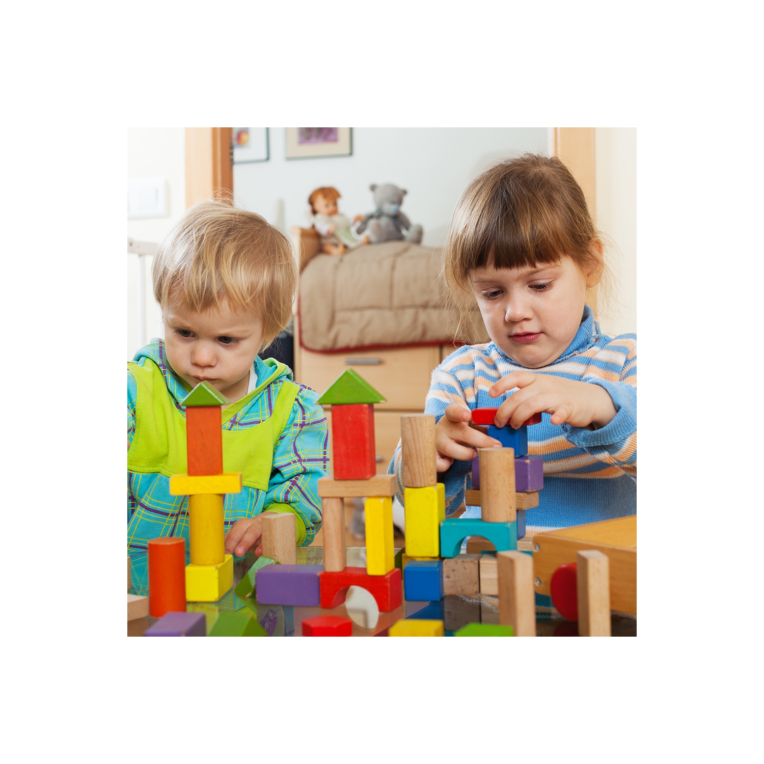 Ensemble de blocs de construction en bois DJ Danjub | 51 blocs de bois colorés PCS | Blocs en bois ABC-