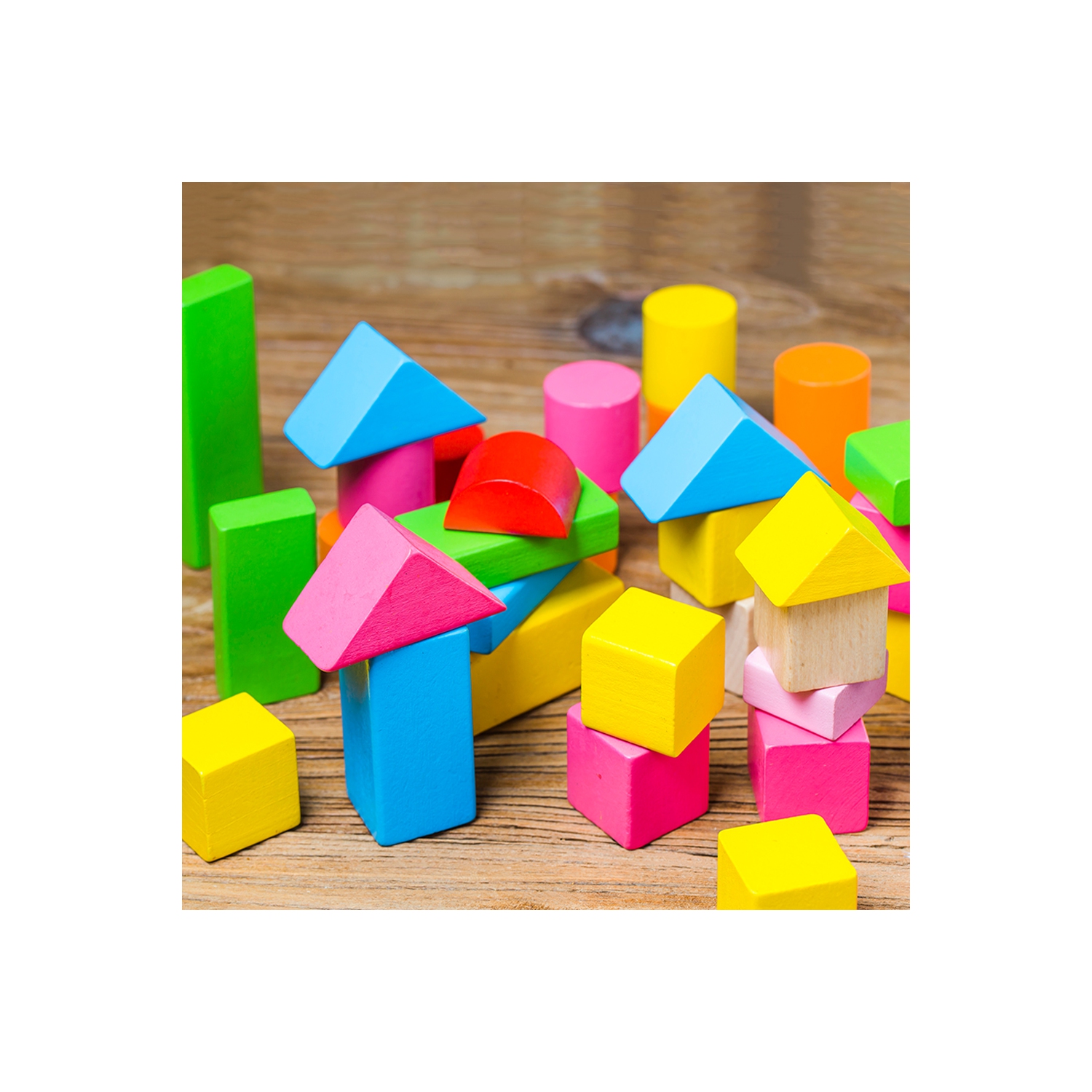 Ensemble de blocs de construction en bois DJ Danjub | 51 blocs de bois colorés PCS | Blocs en bois ABC-